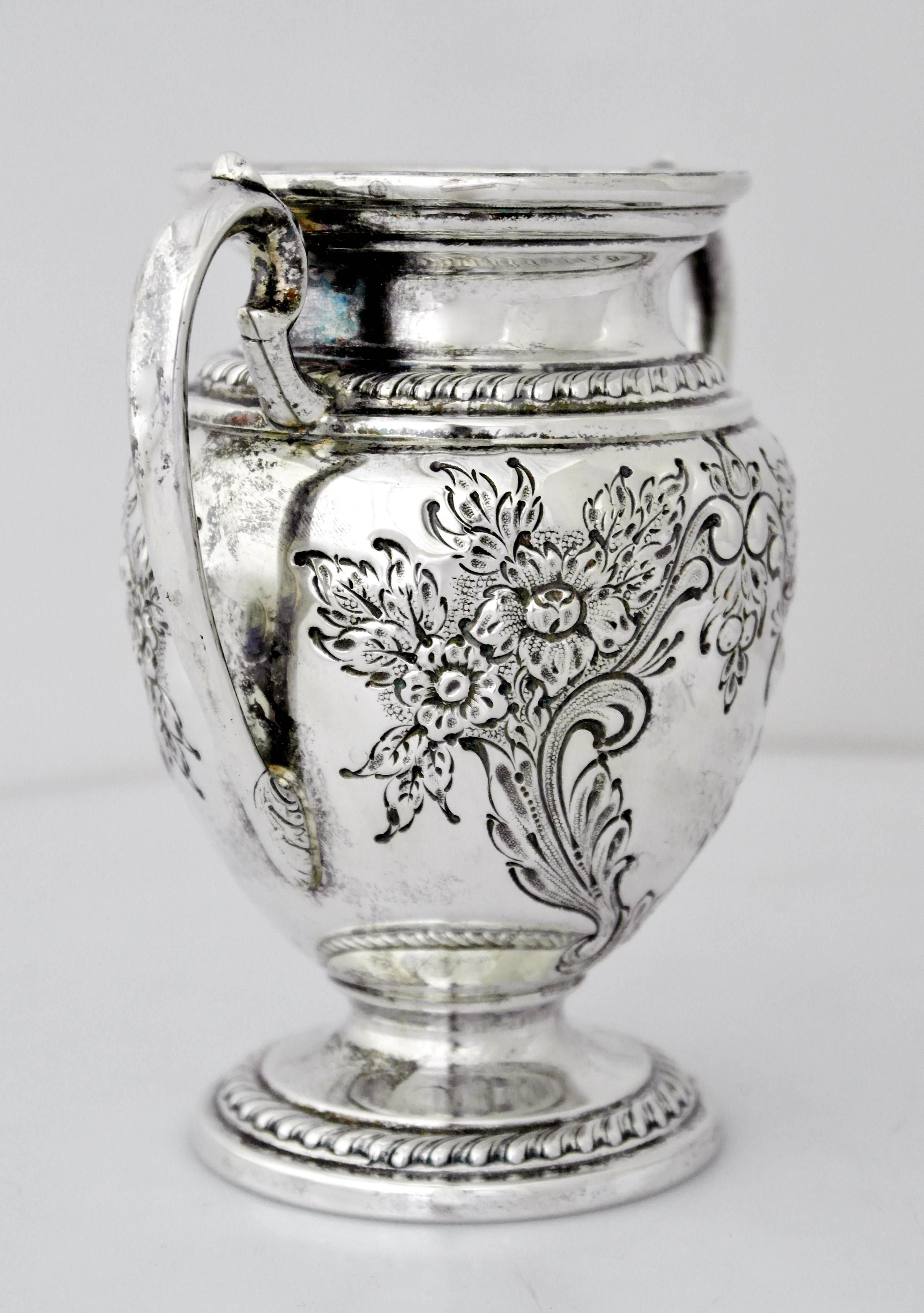American Ellmore Sterling Silver Hand Chased Handled Vase