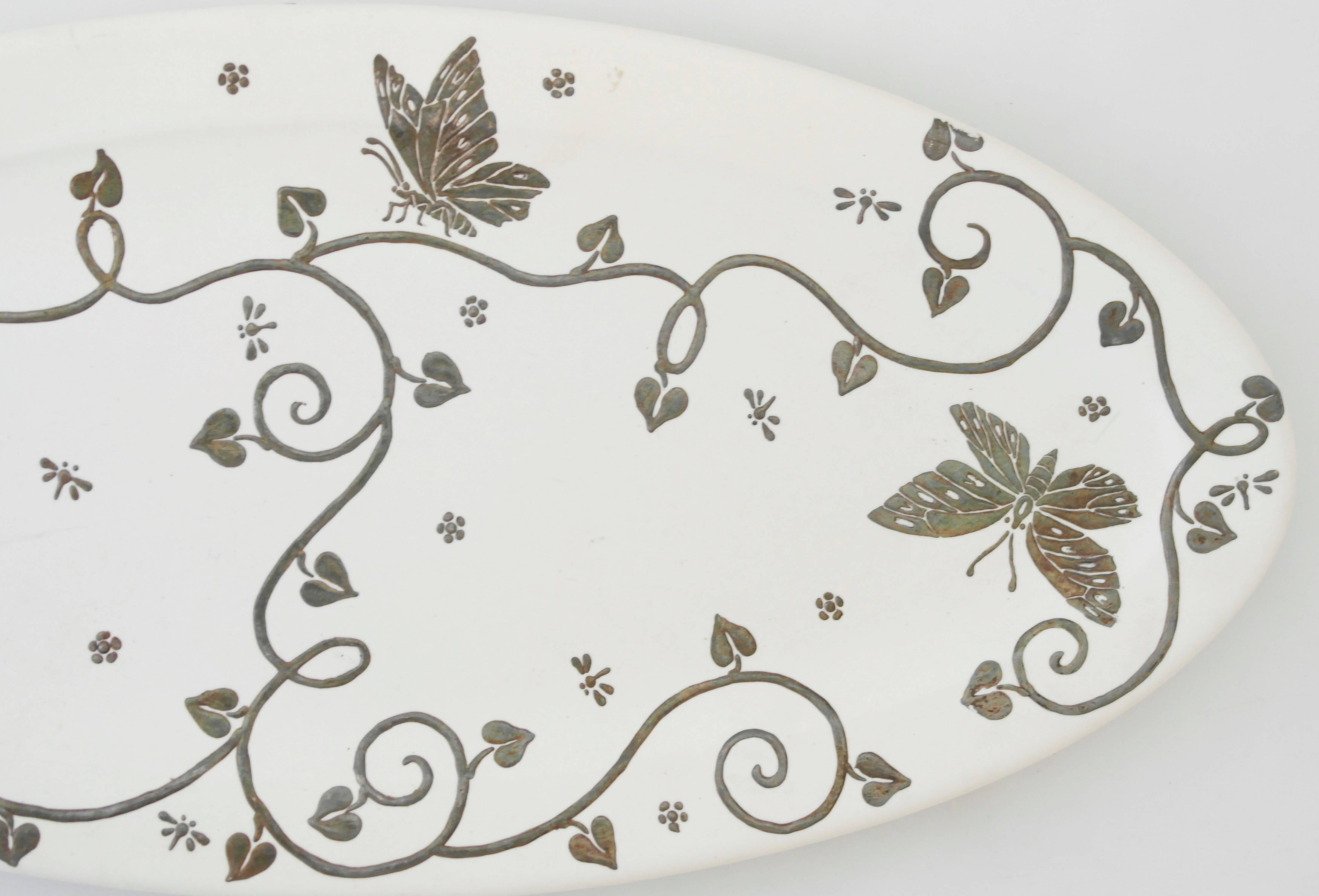 Mexican Emilia Castillo Ceramic Plate with Sterling Silver Overlay