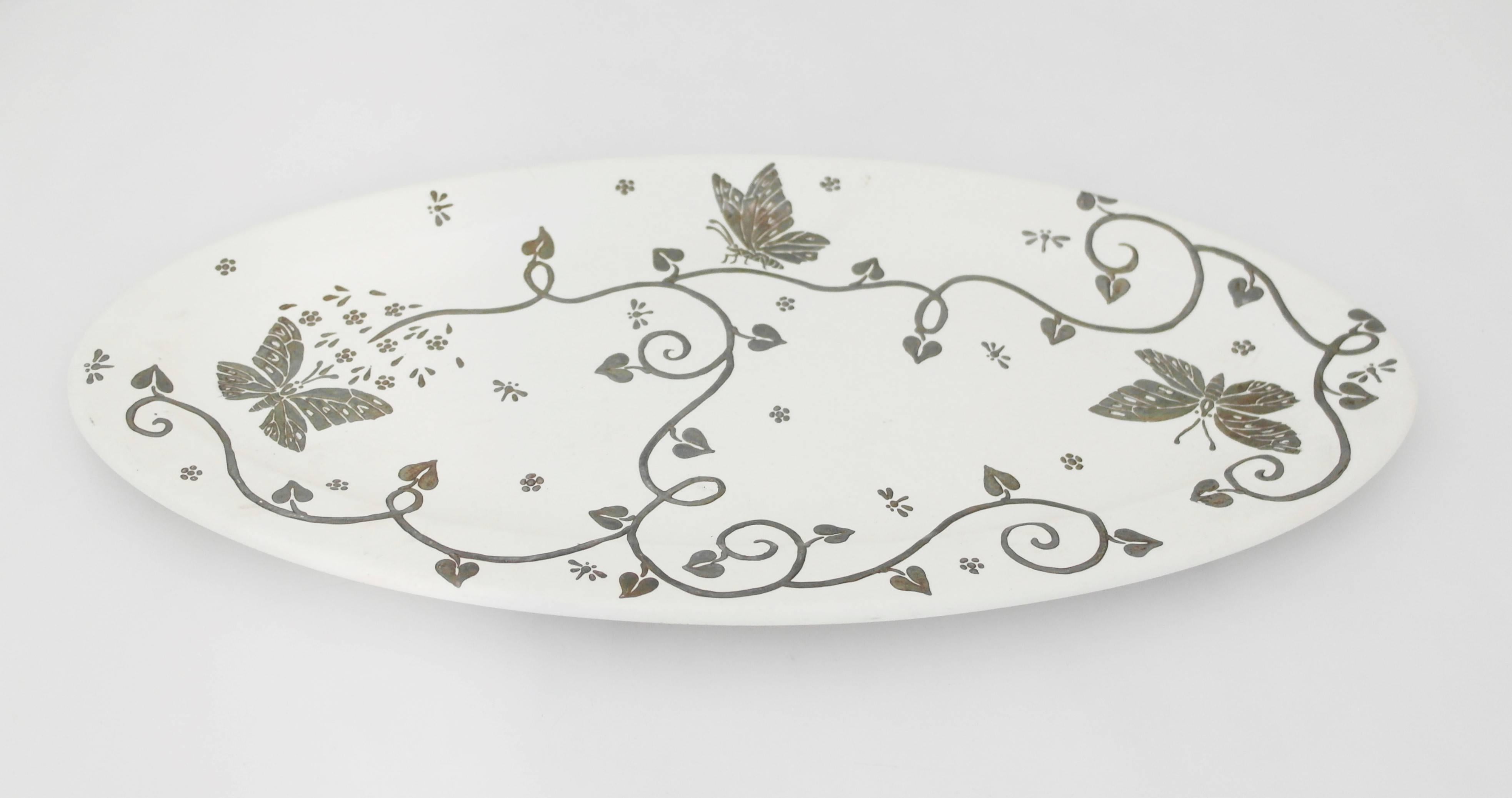 Contemporary Emilia Castillo Ceramic Plate with Sterling Silver Overlay