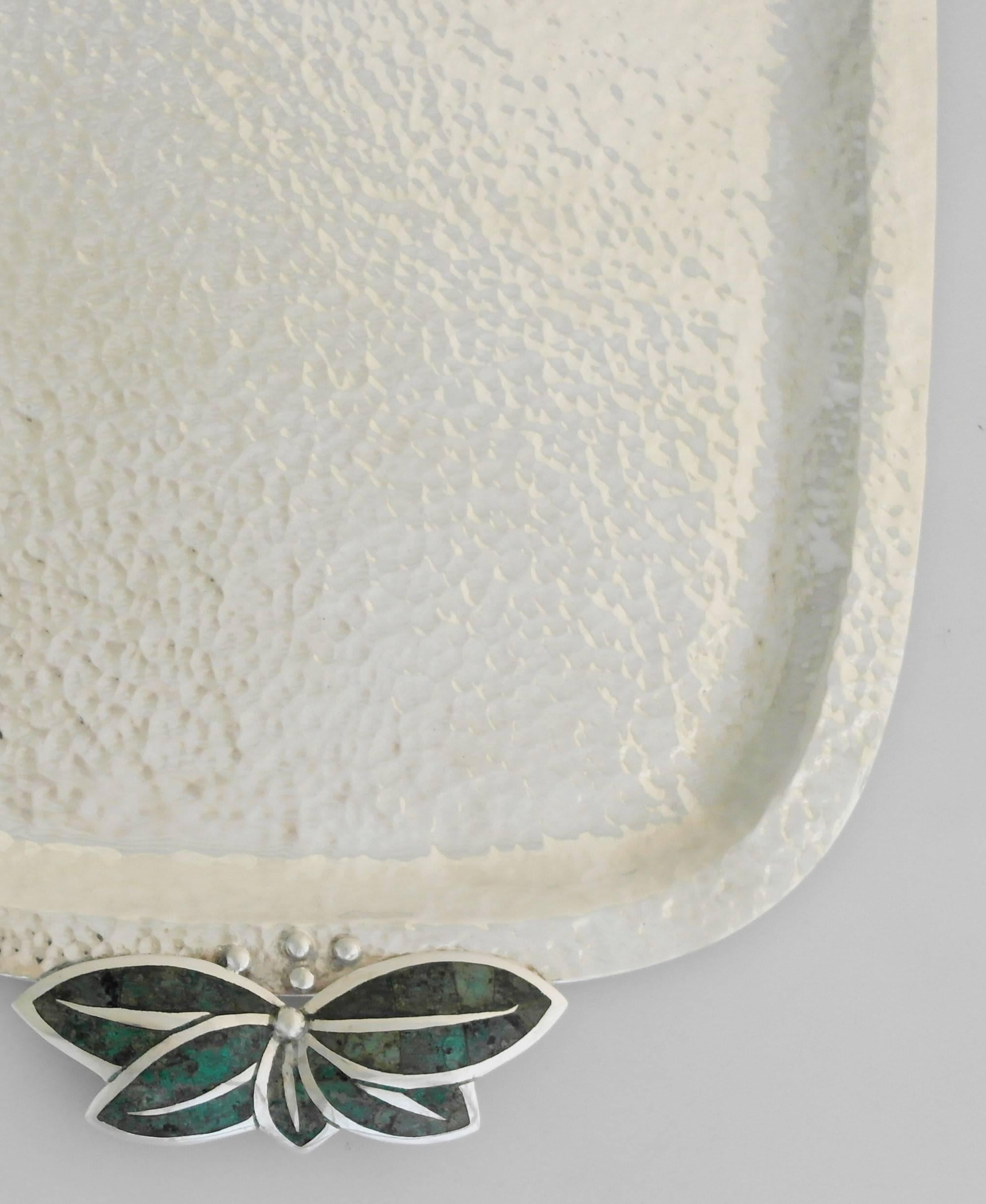 Mid-20th Century Los Castillo Silver Plate Butterfly Motif Tray