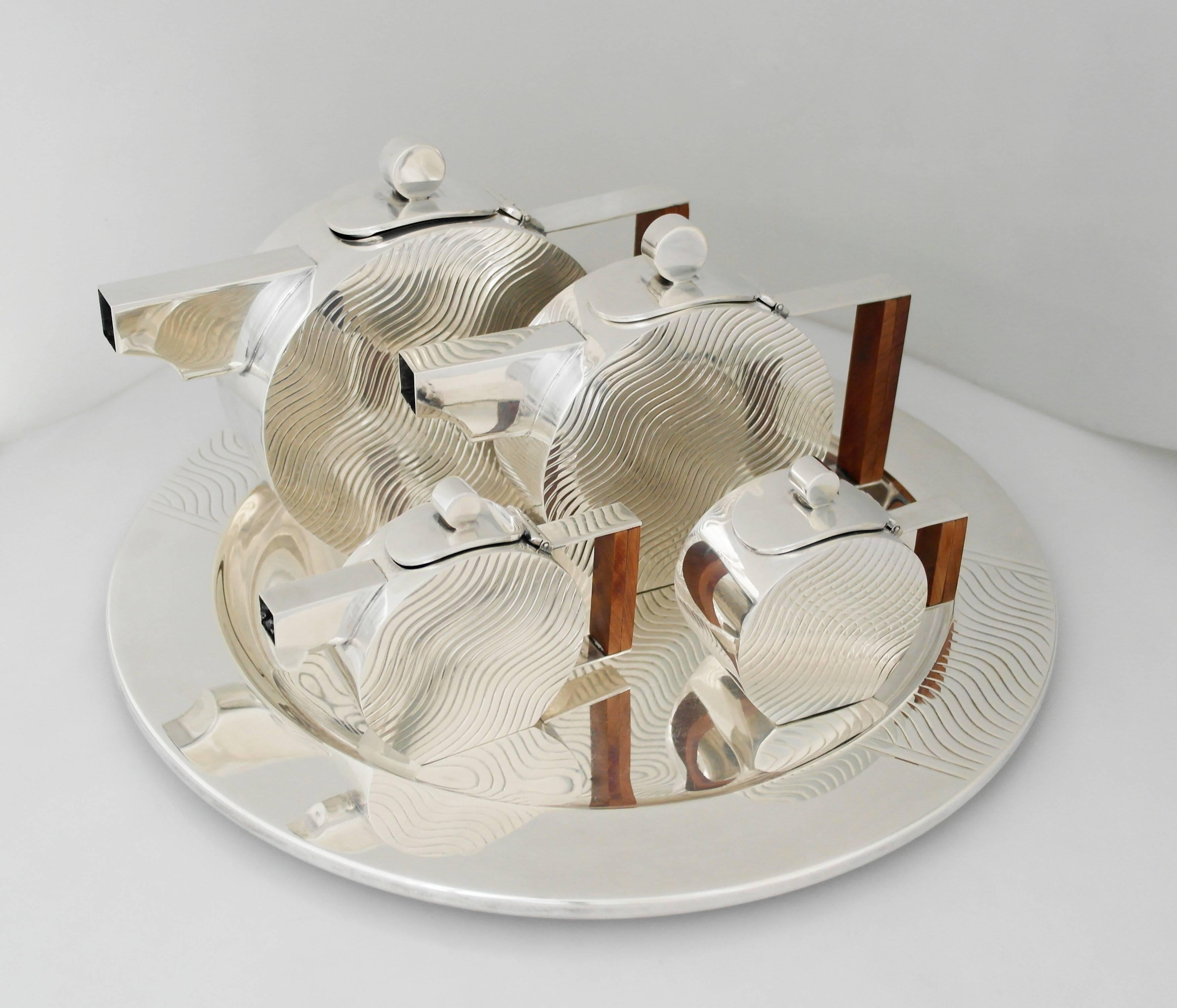 Italian Incredible Art Deco Inspired Sterling Silver Coffee and Tea Service With Tray