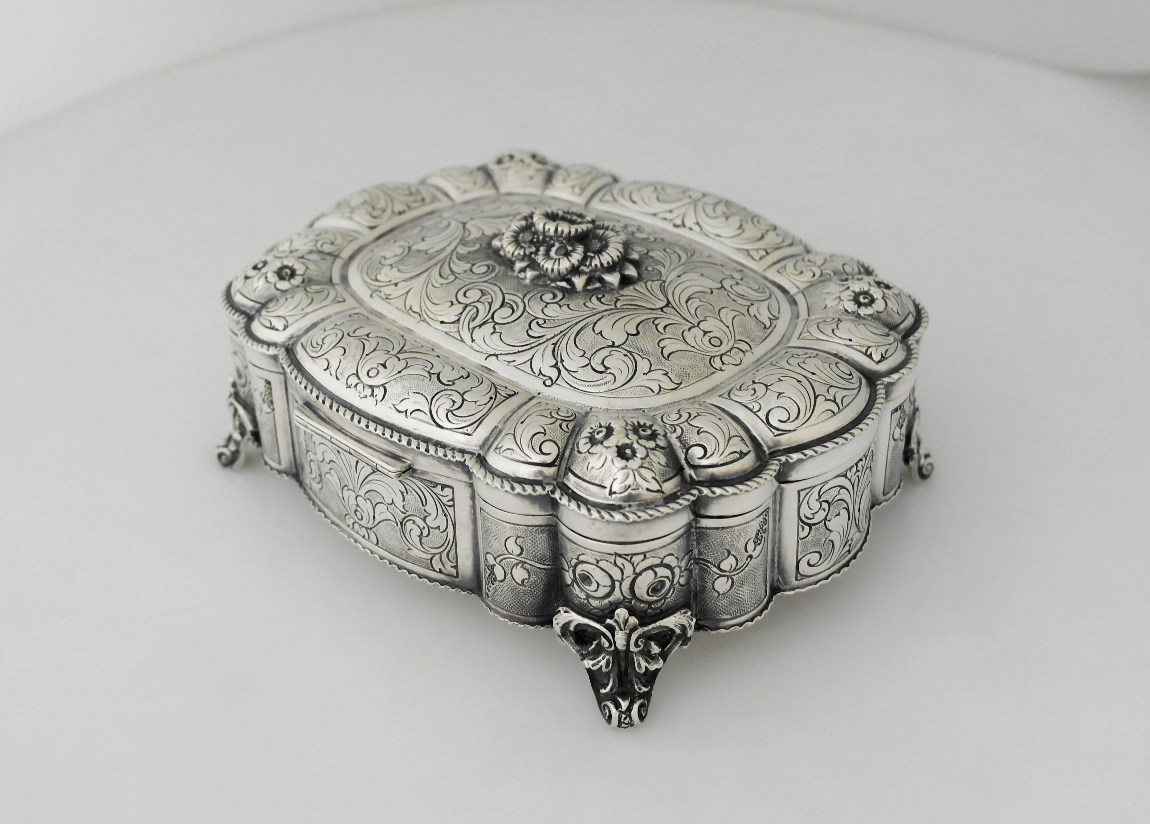 Italian Incredible Large Silver Footed Box, Italy, circa 1935 SUPERBLY ETCHED For Sale