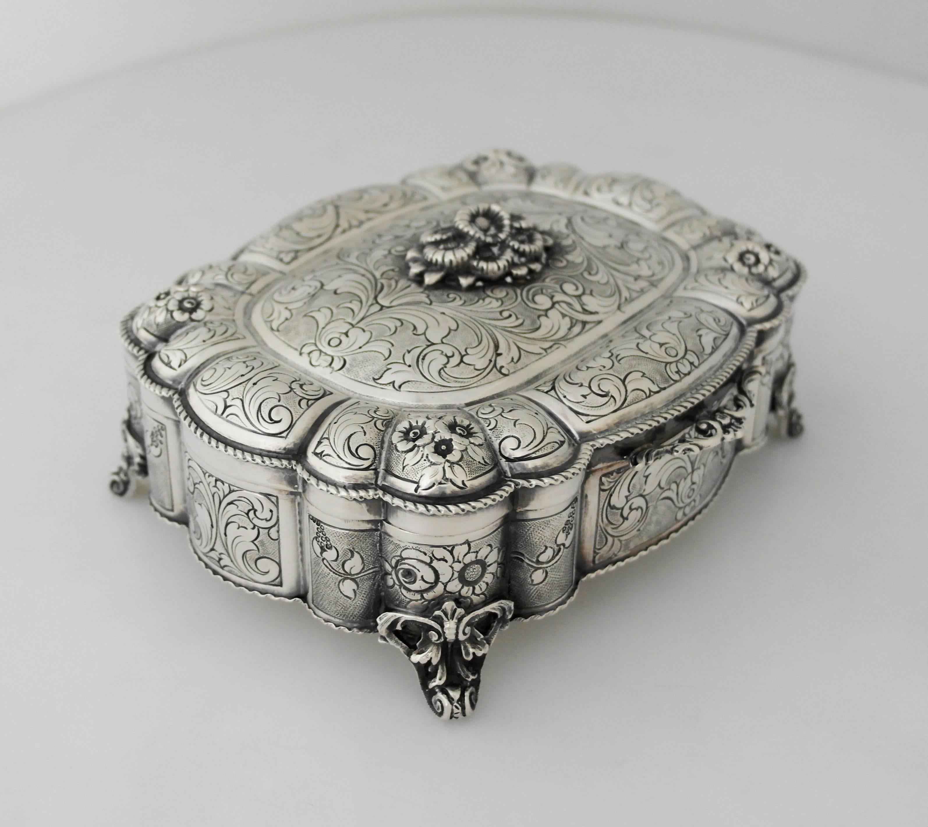 Incredible Large Silver Footed Box, Italy, circa 1935 SUPERBLY ETCHED In Excellent Condition For Sale In New York, NY