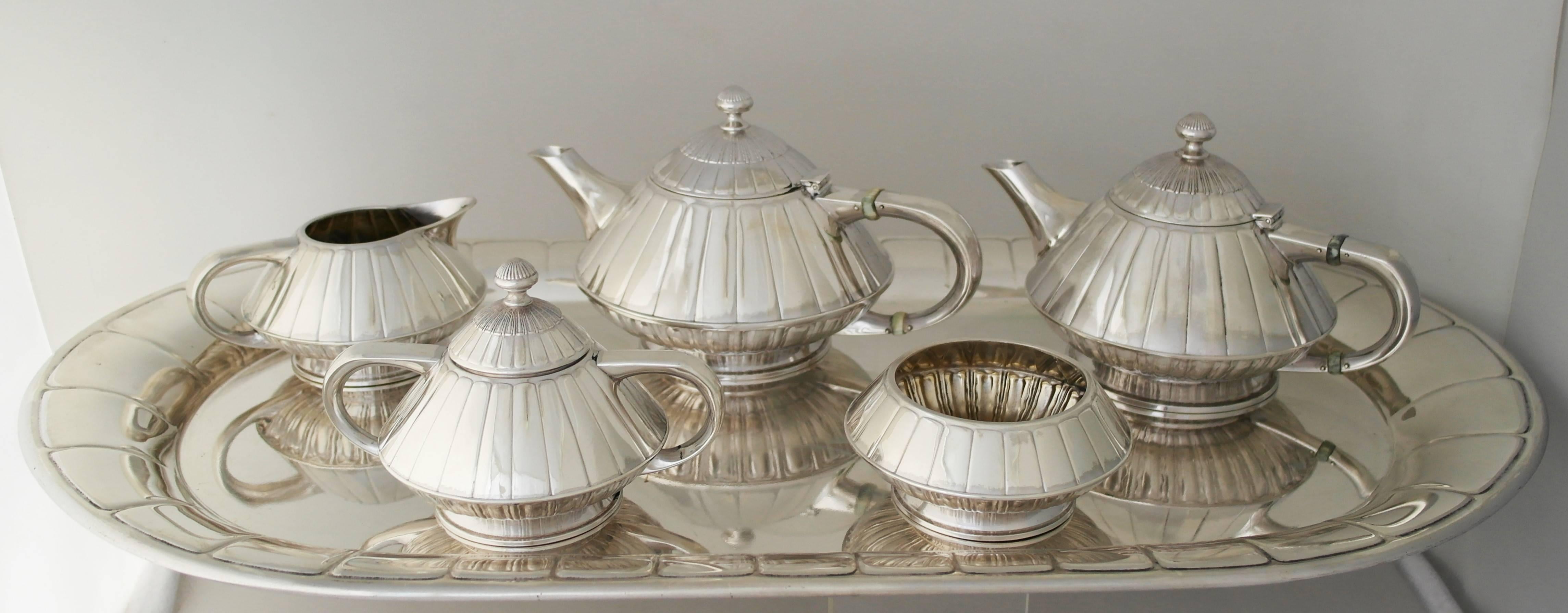 American SUPERB Museum Quality ART DECO Sterling Silver Tea and Coffee Set, circa 1928 For Sale