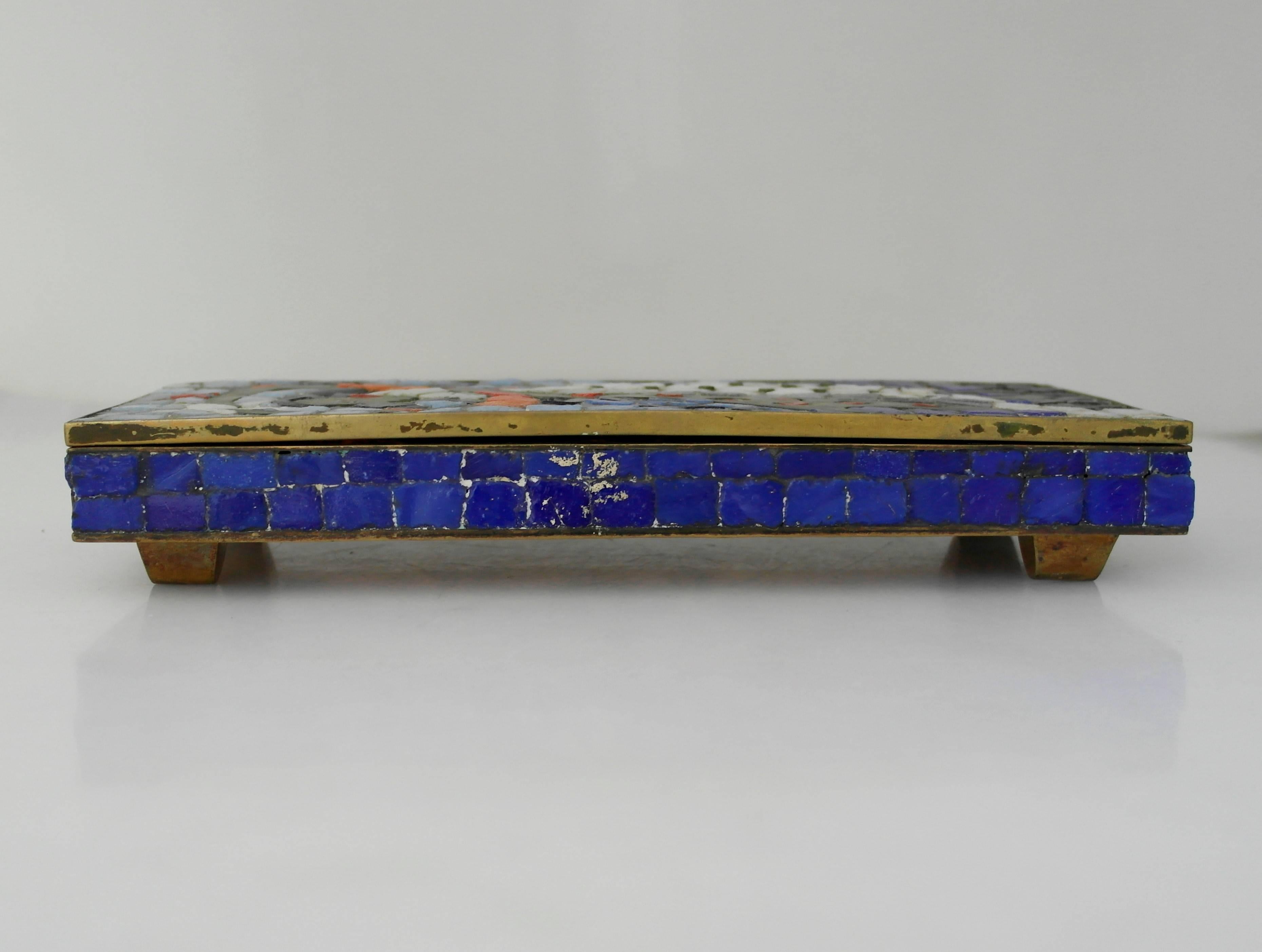 Mid-20th Century Salvador Teran Brass Mosaic Box For Sale