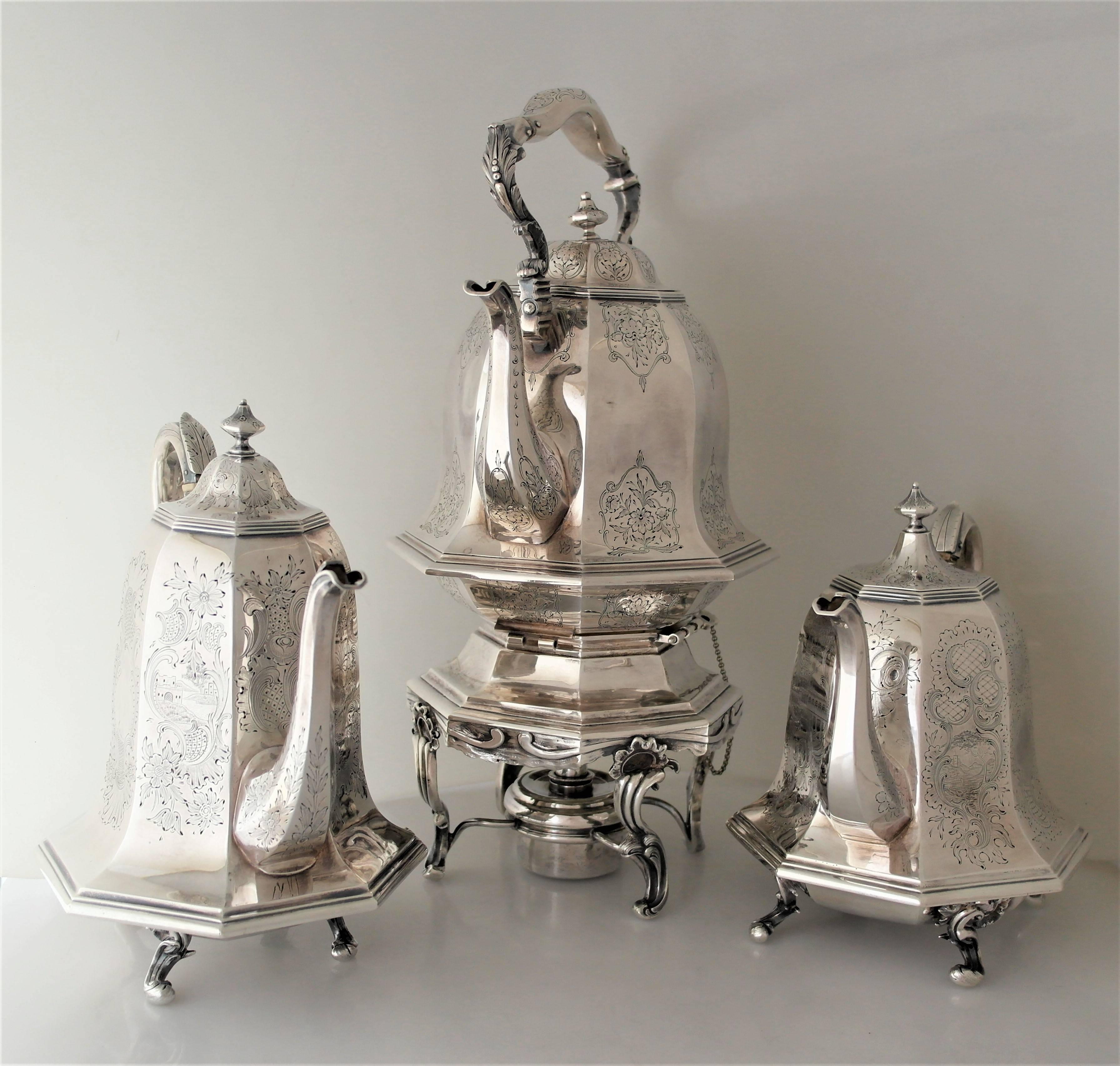 American RARE, MUSEUM QUALITY Chinoiserie Coffe Tea Set Moore TIFFANY Coin Silver, 1845 For Sale