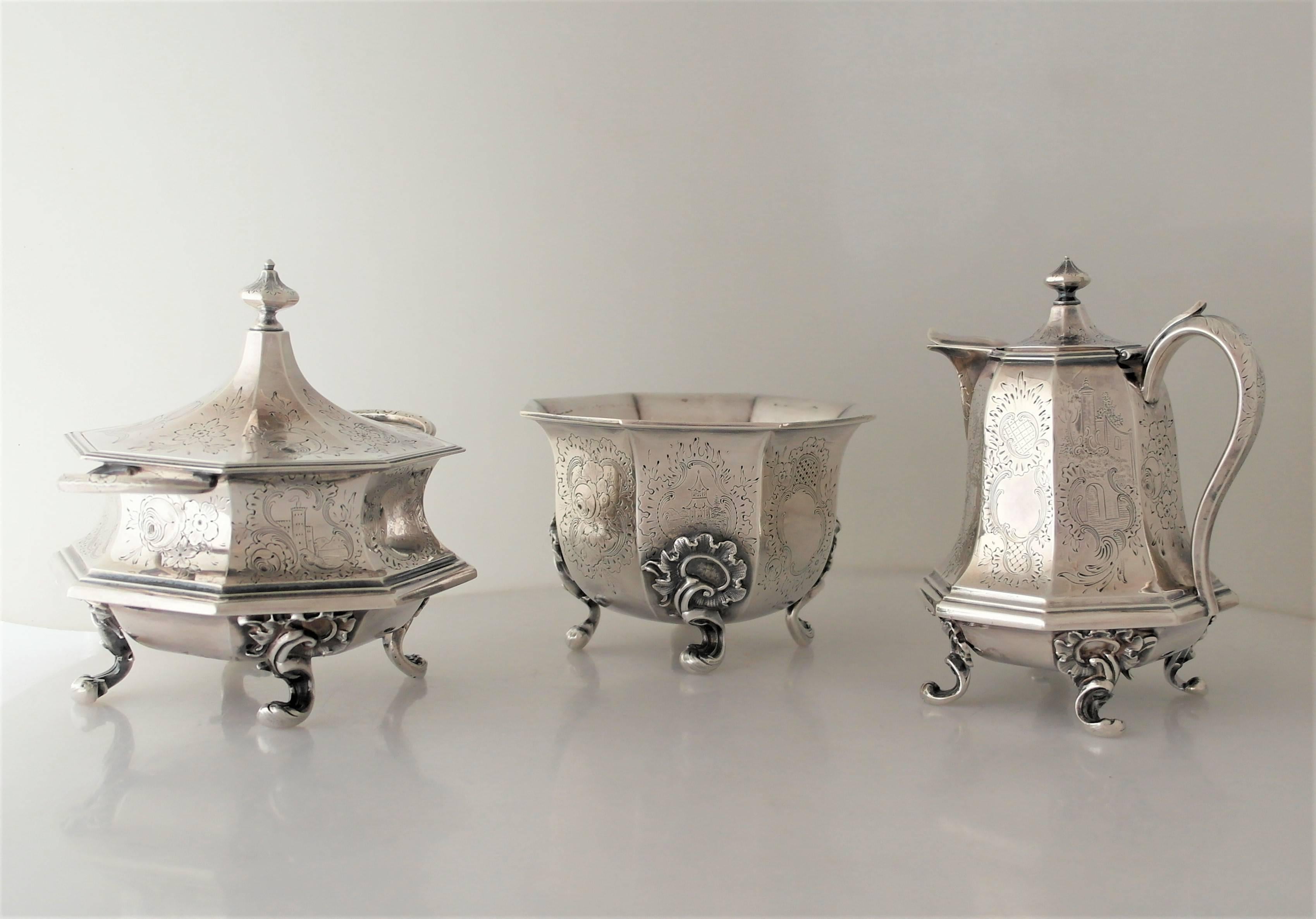 RARE, MUSEUM QUALITY Chinoiserie Coffe Tea Set Moore TIFFANY Coin Silver, 1845 For Sale 1