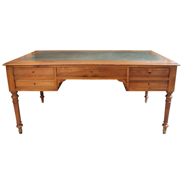 Desk with Green Leather Top at 1stDibs