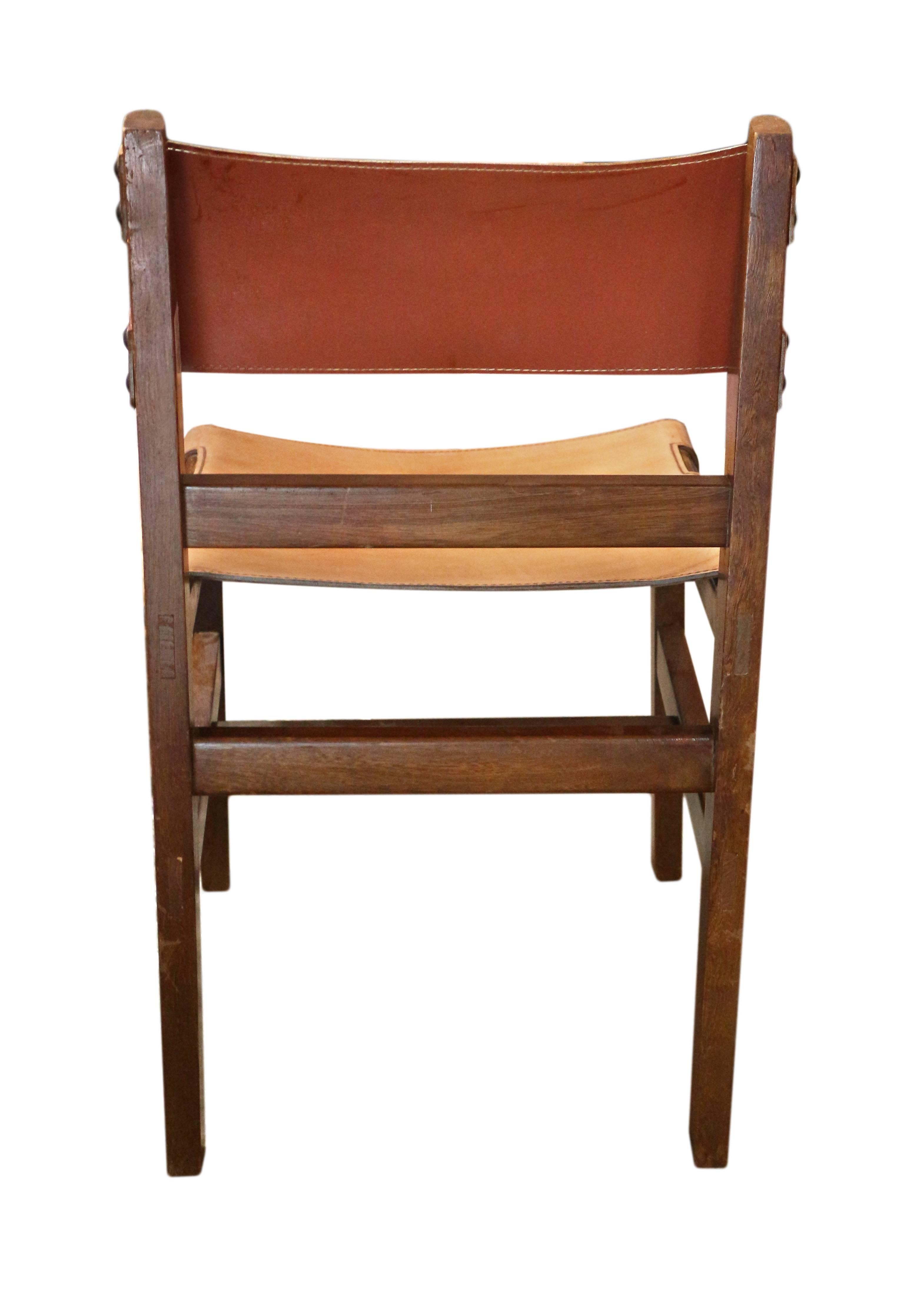 20th Century Set of Six Wood and Leather Chairs