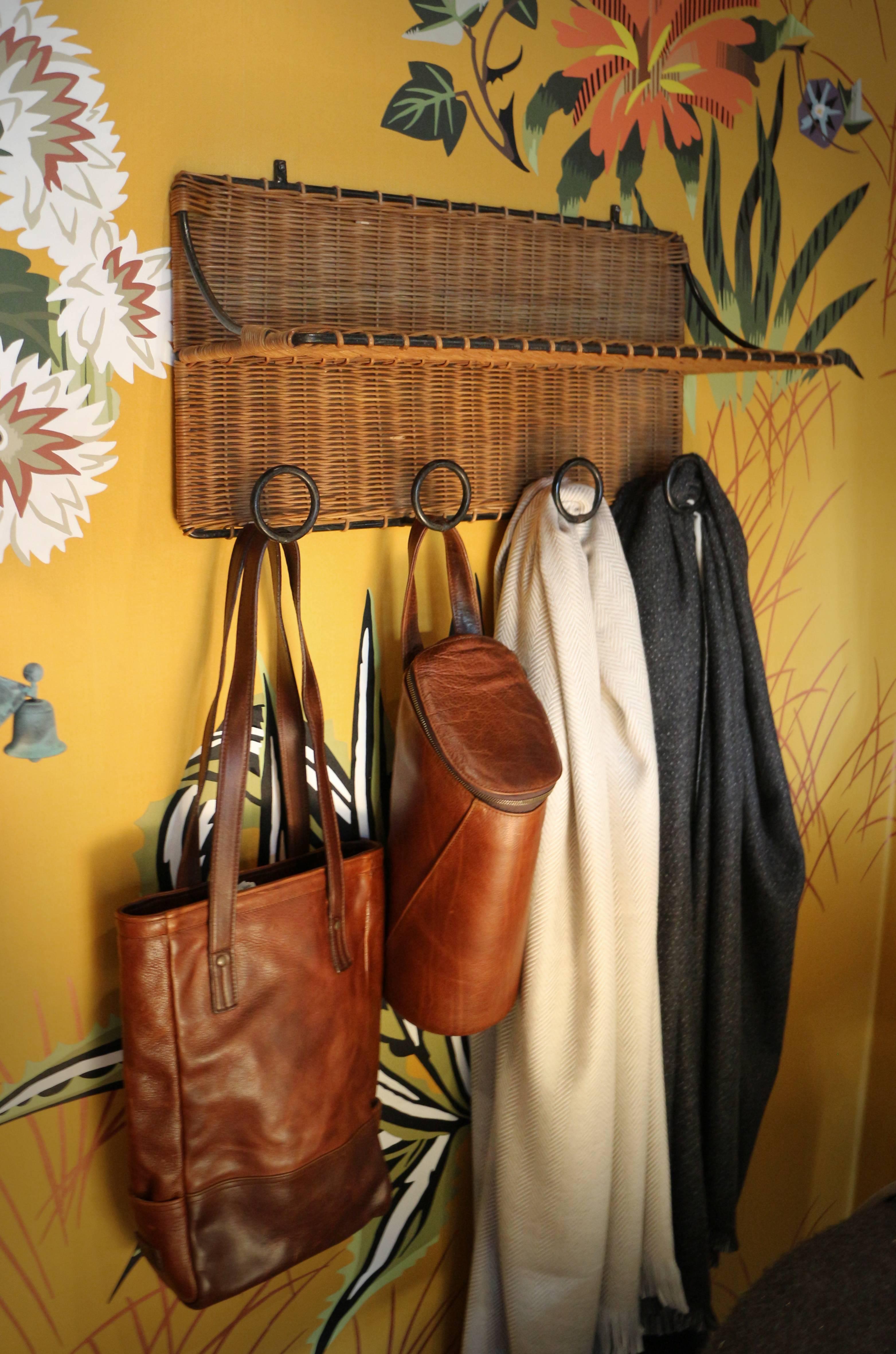 French Midcentury Rattan and Iron Coat Rack In Good Condition In West Hollywood, CA