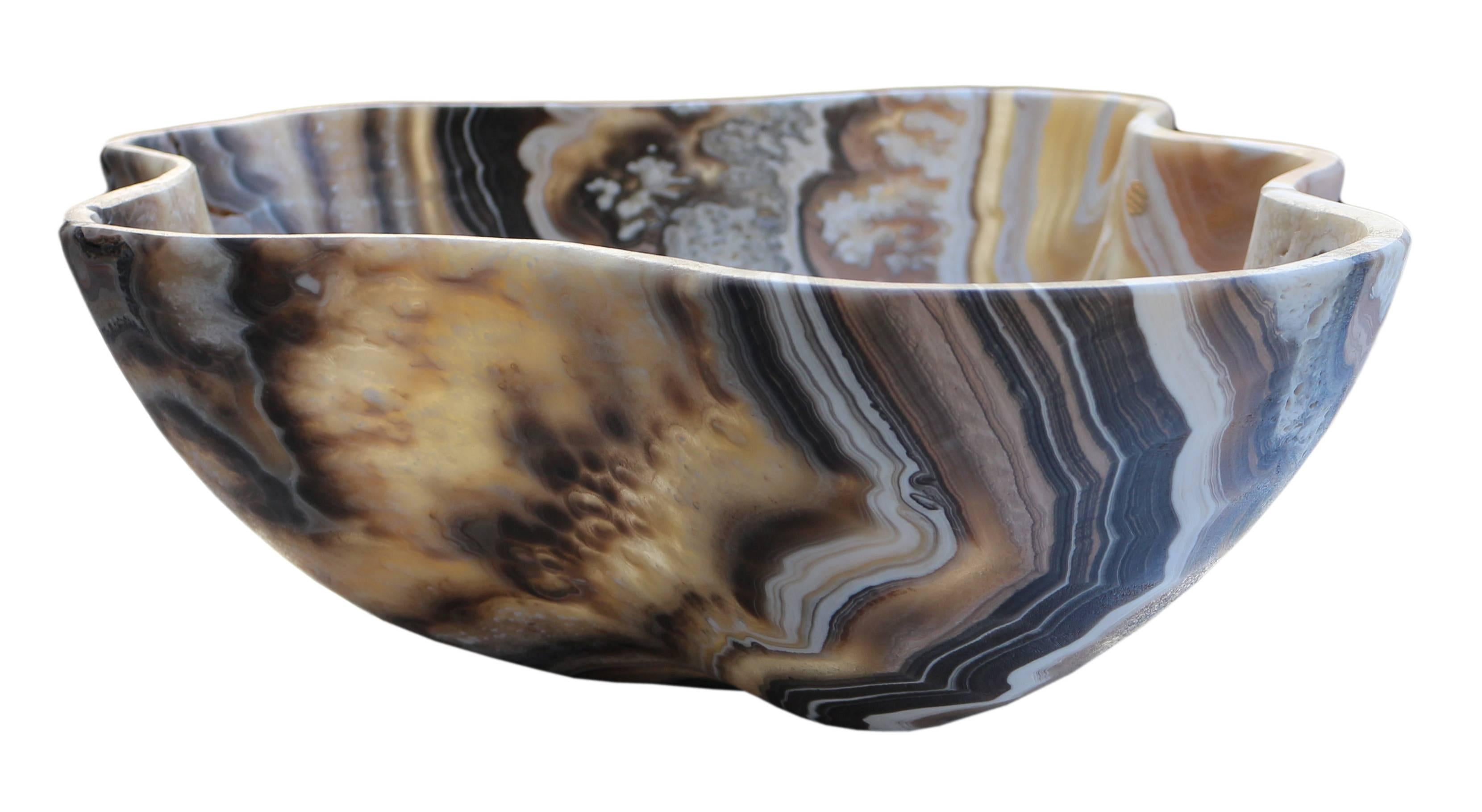 20th Century Free-Form Hand Carved Onyx Bowl