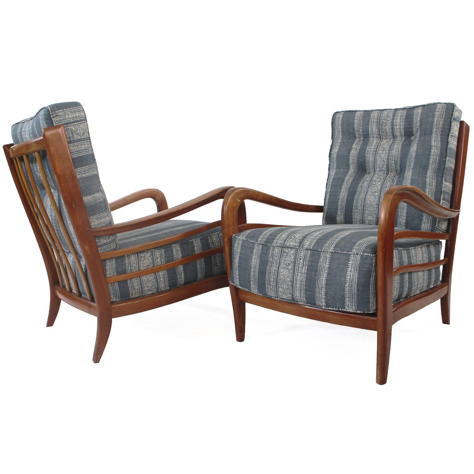 Pair of Paolo Buffa Italian lounge chairs
Upholstered in studio four NYC fabric.