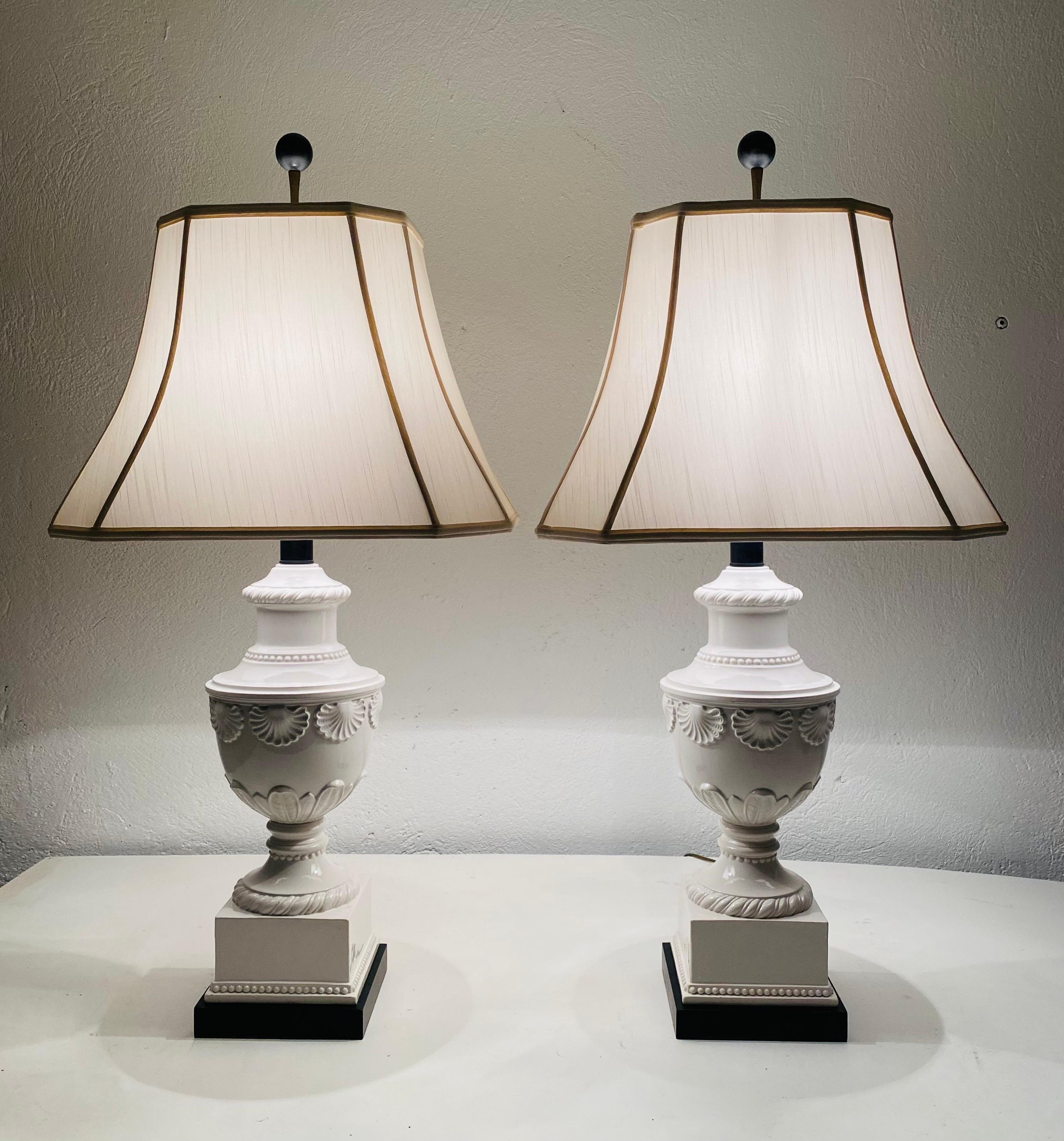 Enormous Italian Blanc De Chin pottery table lamps/a pair For Sale 3