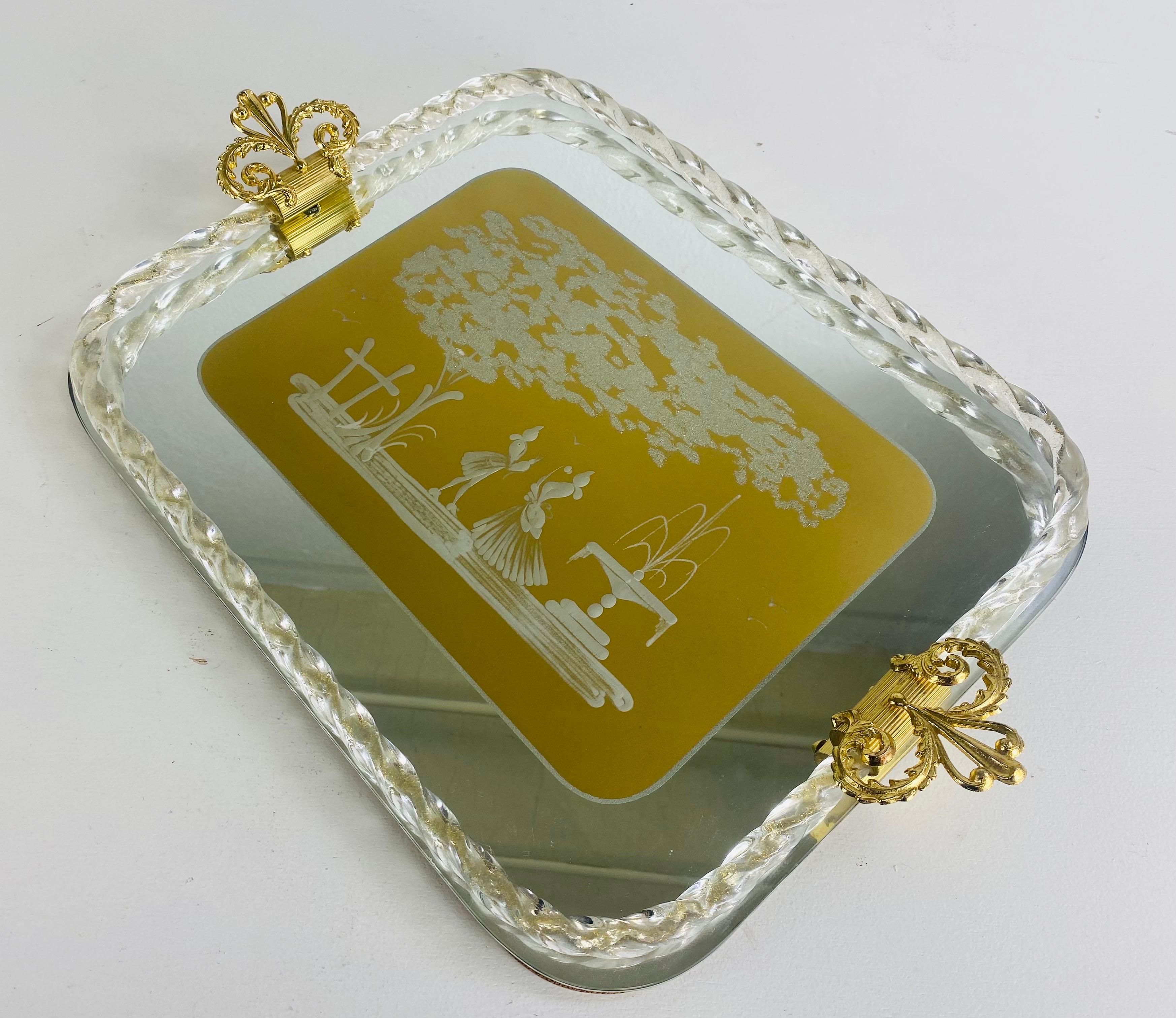 Milieu du XXe siècle Plateau de commode en verre soufflé à la main Murano, Vintage Italian Mid-century en vente