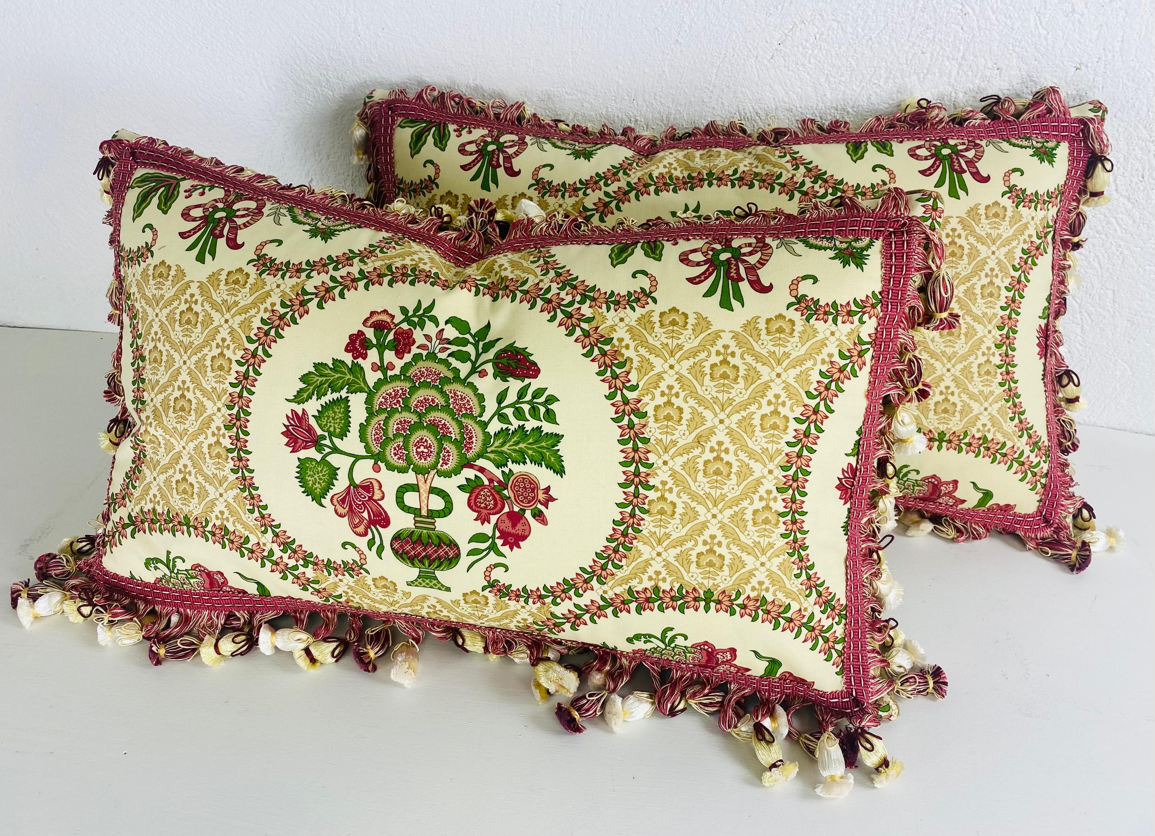 Cotone Cuscini con nappe a stampa floreale Brunsschwig + fils d'epoca, una coppia in vendita