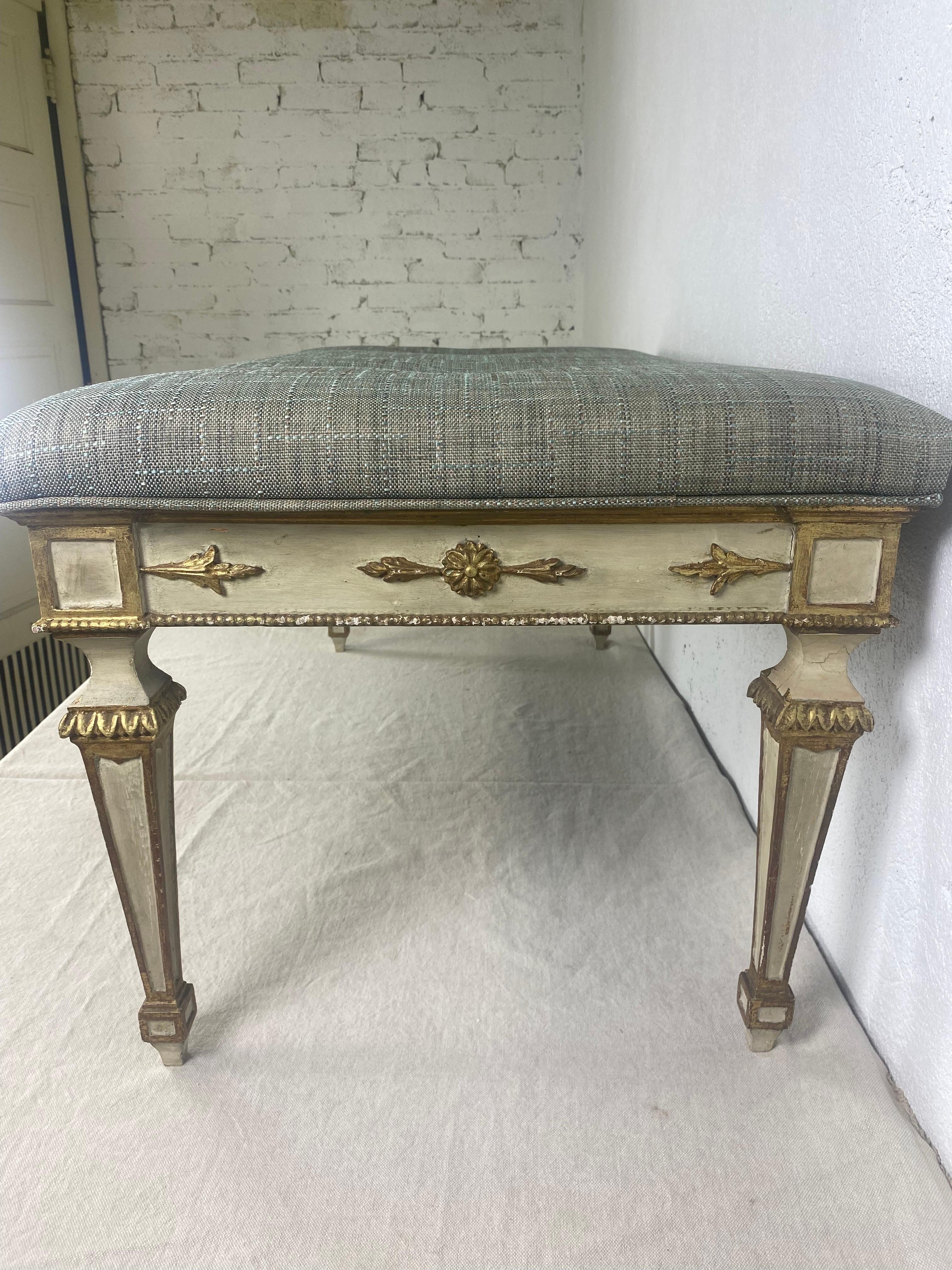 Mid-20th Century Vintage Swedish Gustavian Style Upholstered Bench