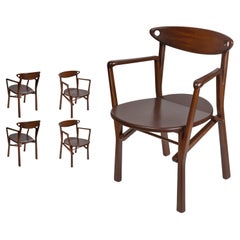 Set of 04 Armchairs Laje in Dark Brown Finish Wood 