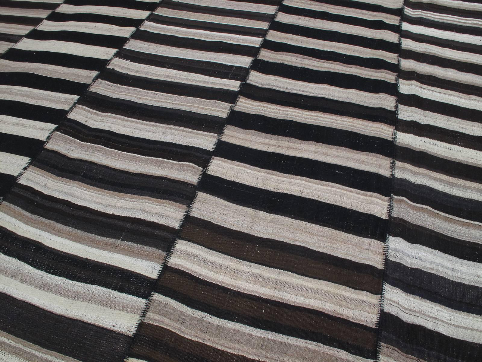 Hand-Woven Large Banded Kilim