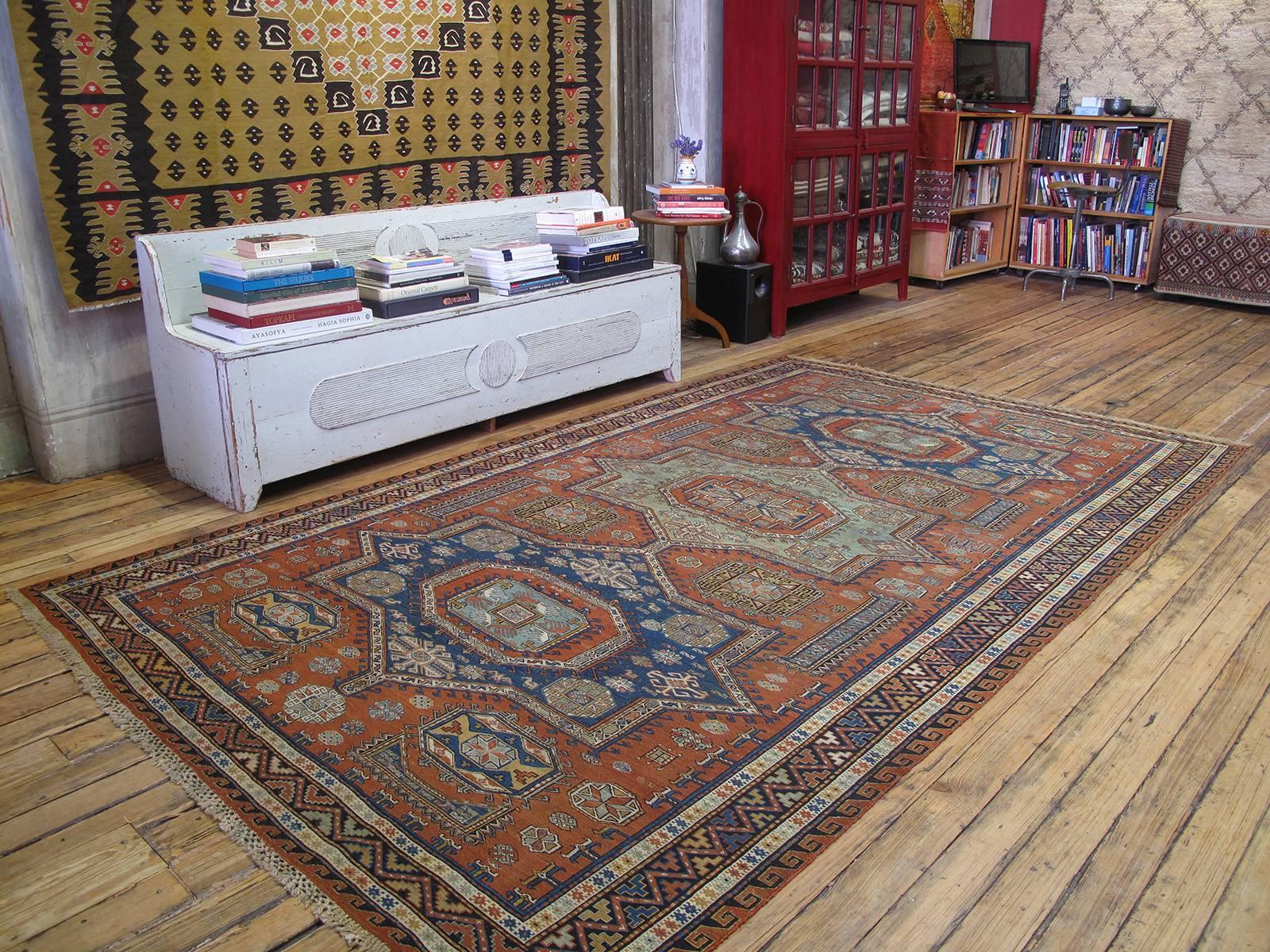 Antique Caucasian Sumak rug. A beautiful antique flat-weave rug from the Caucasus, woven in the intricate 