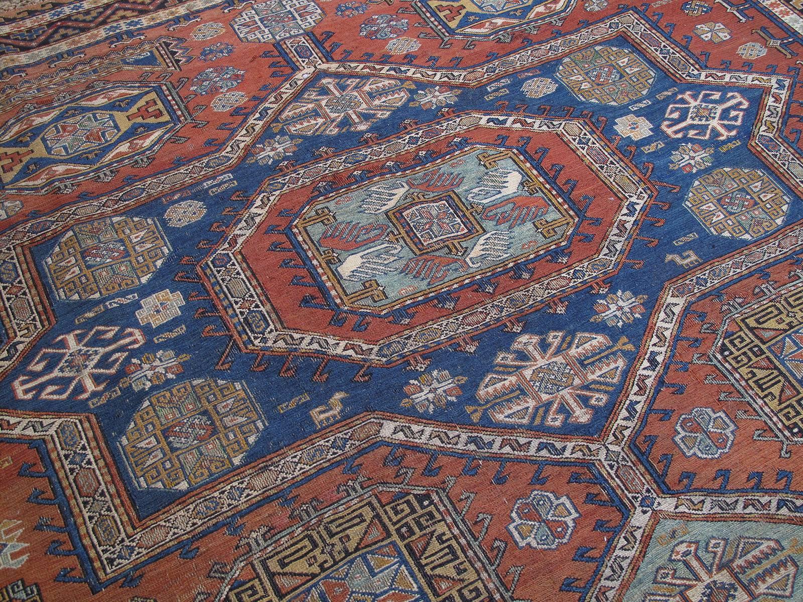 Hand-Woven Antique Caucasian Sumak Rug For Sale