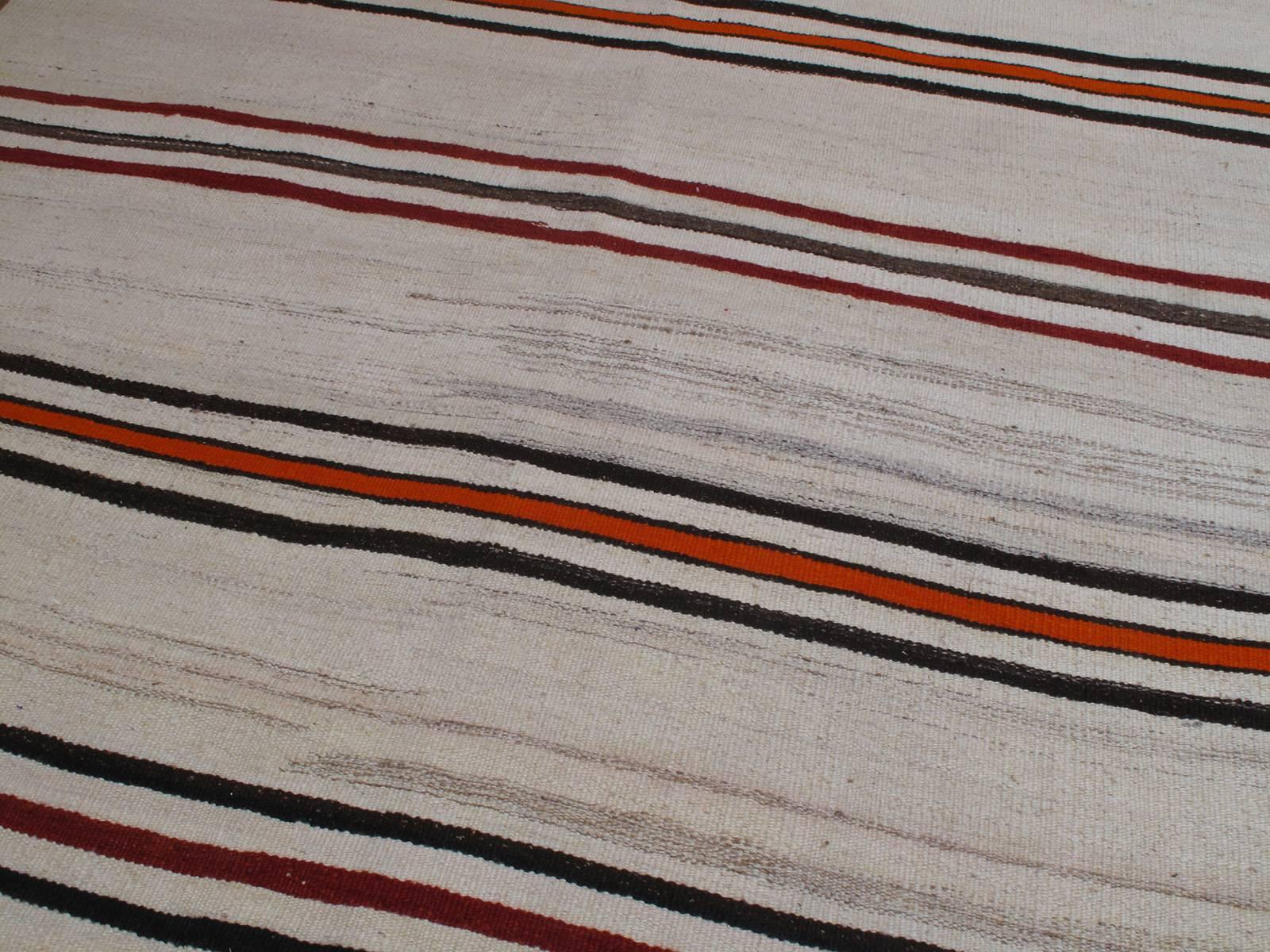 Hand-Woven Striped Kilim, Wide Runner Rug