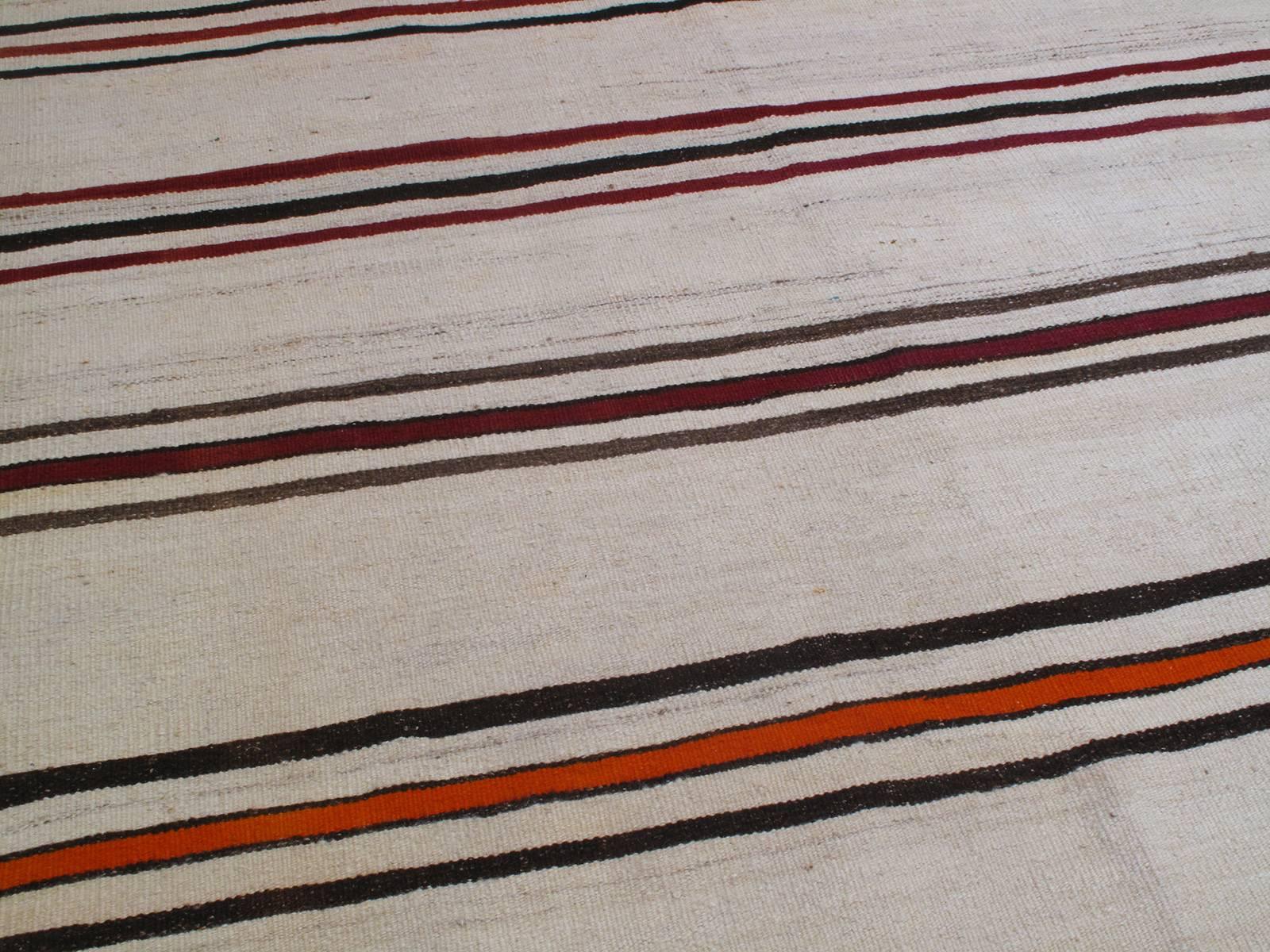 Turkish Striped Kilim, Wide Runner Rug
