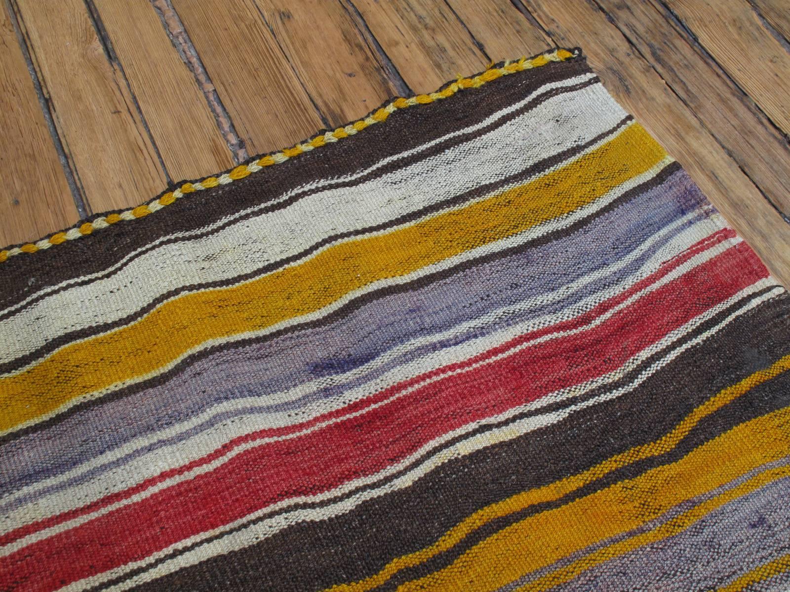 20th Century Banded Kilim, Wide Runner Rug For Sale