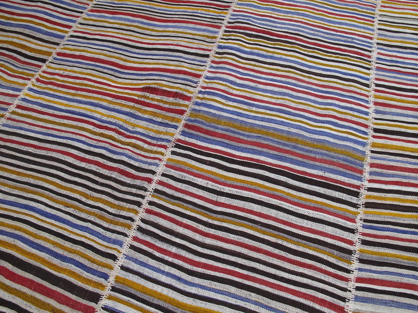 Hand-Woven Striped Mazanderan Kilim