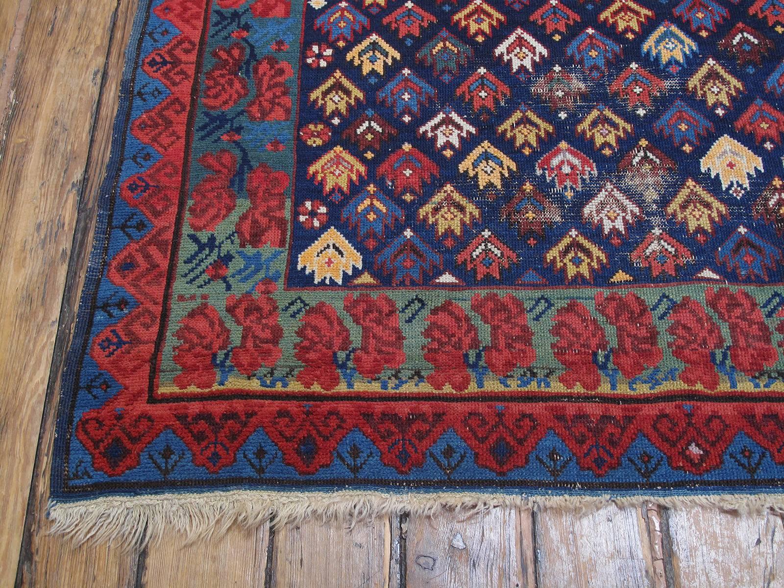 Antique Kuba Long Rug with Gentle Wear 1