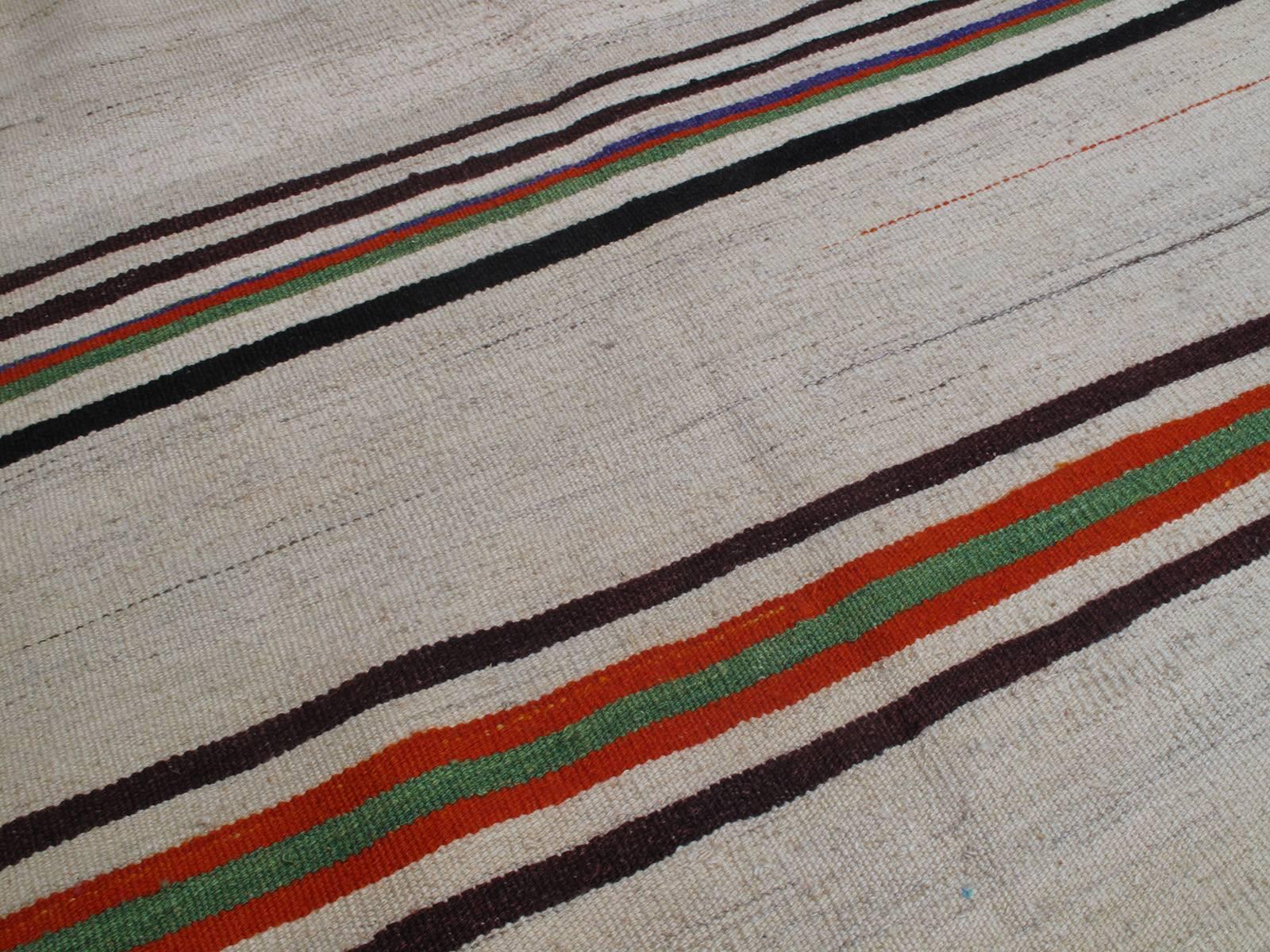 Banded Kilim Wide Runner Rug In Good Condition In New York, NY