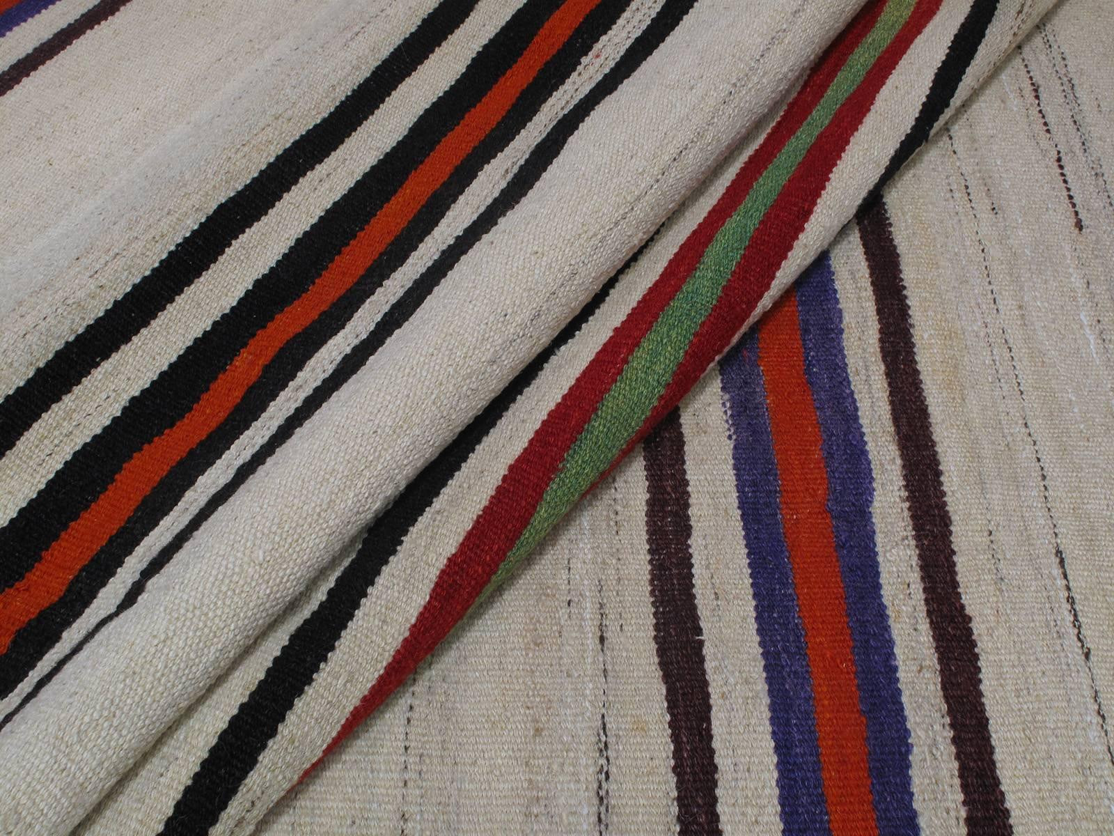 Wool Banded Kilim Wide Runner Rug