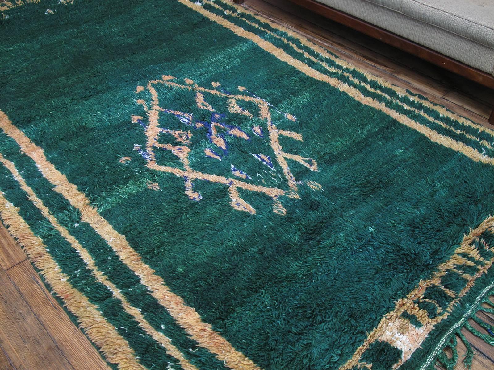 Tribal Rare Green Moroccan Berber Rug