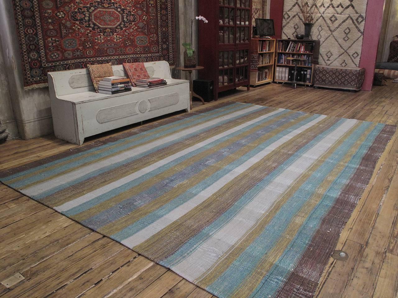 A fantastic example of this type in unusually large size. This is an old flat-weave from Central Turkey, woven with an ingenious mixture of cotton rag, wool and goat hair and used as a sturdy, everyday floor cover in the weaver's household. Great