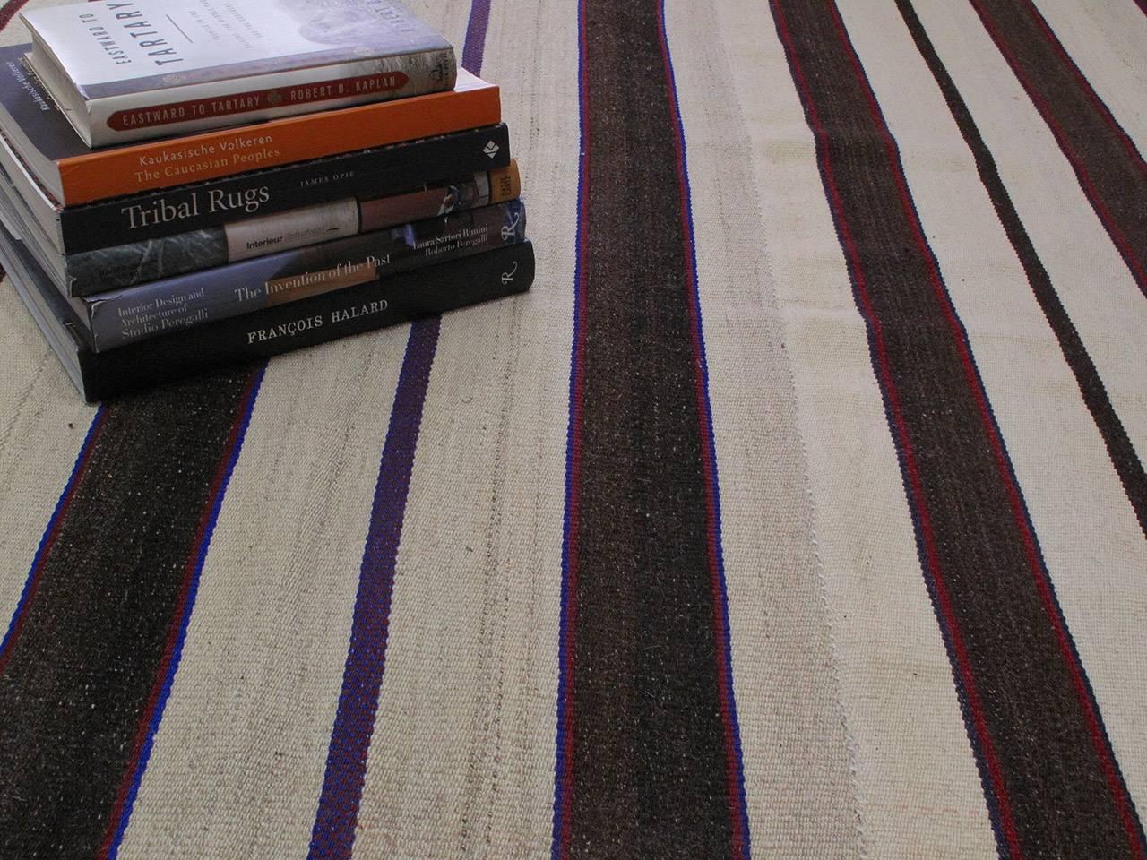Hand-Woven Large Kilim with Vertical Bands