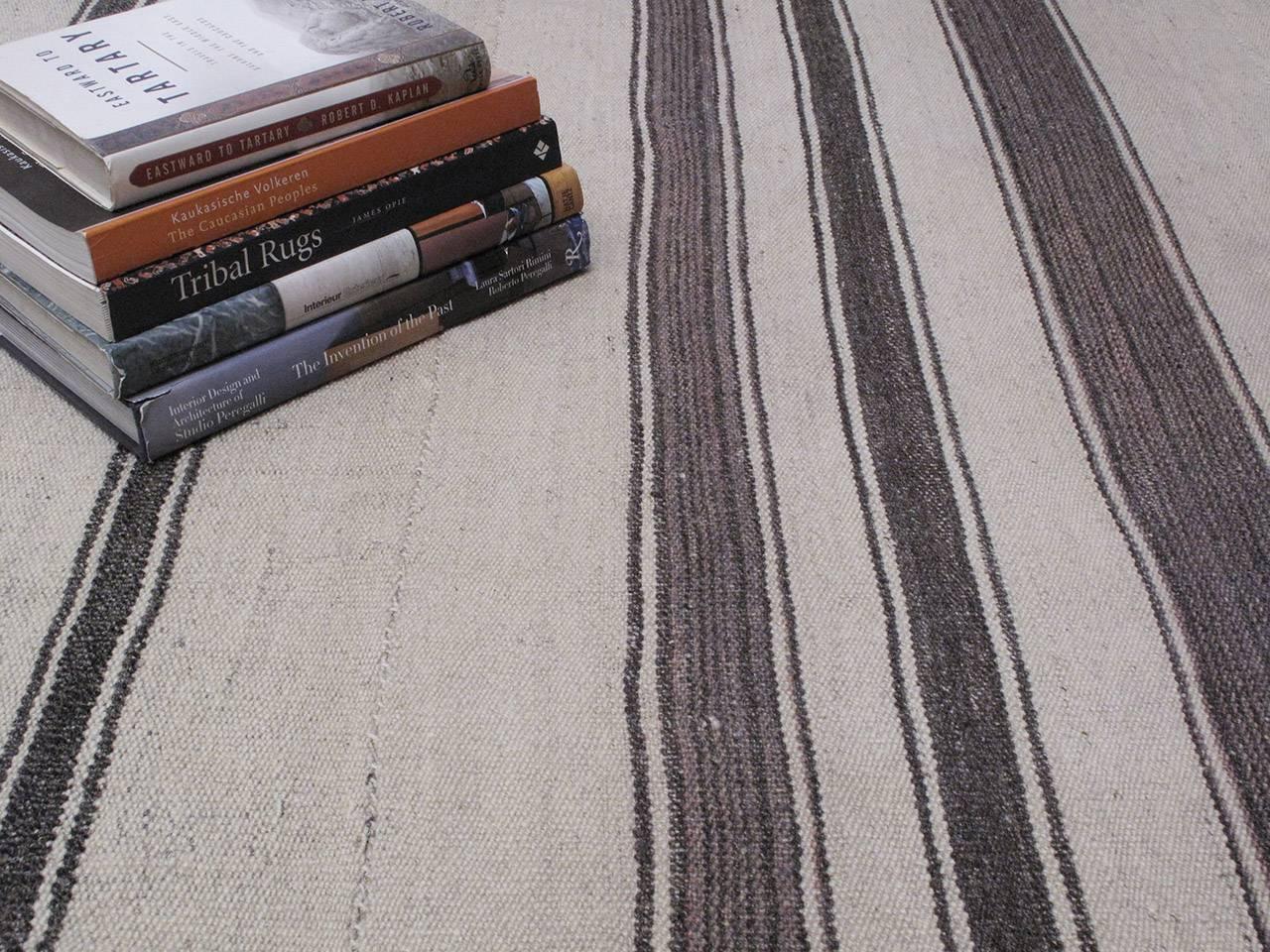 Hand-Woven Large Kilim with Vertical Stripes