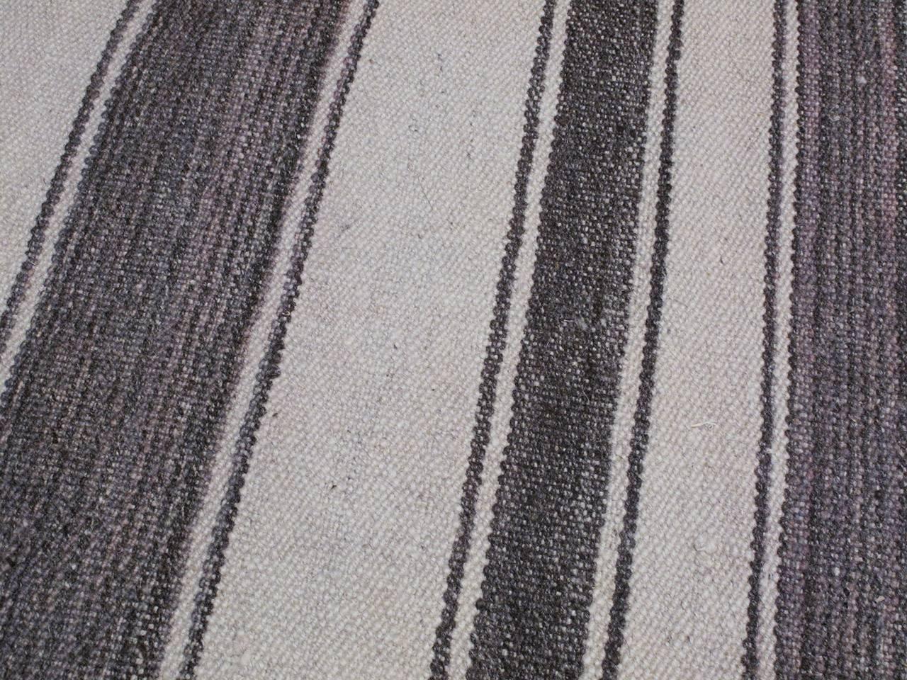 Wool Large Kilim with Vertical Stripes