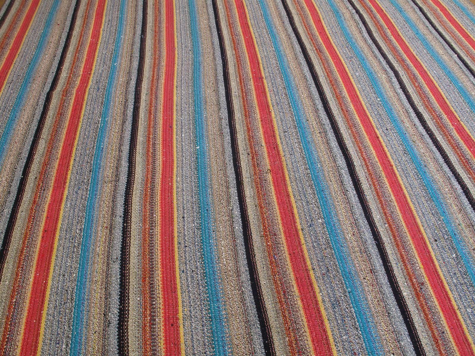Turkish Large Kilim Rug with Colorful Stripes
