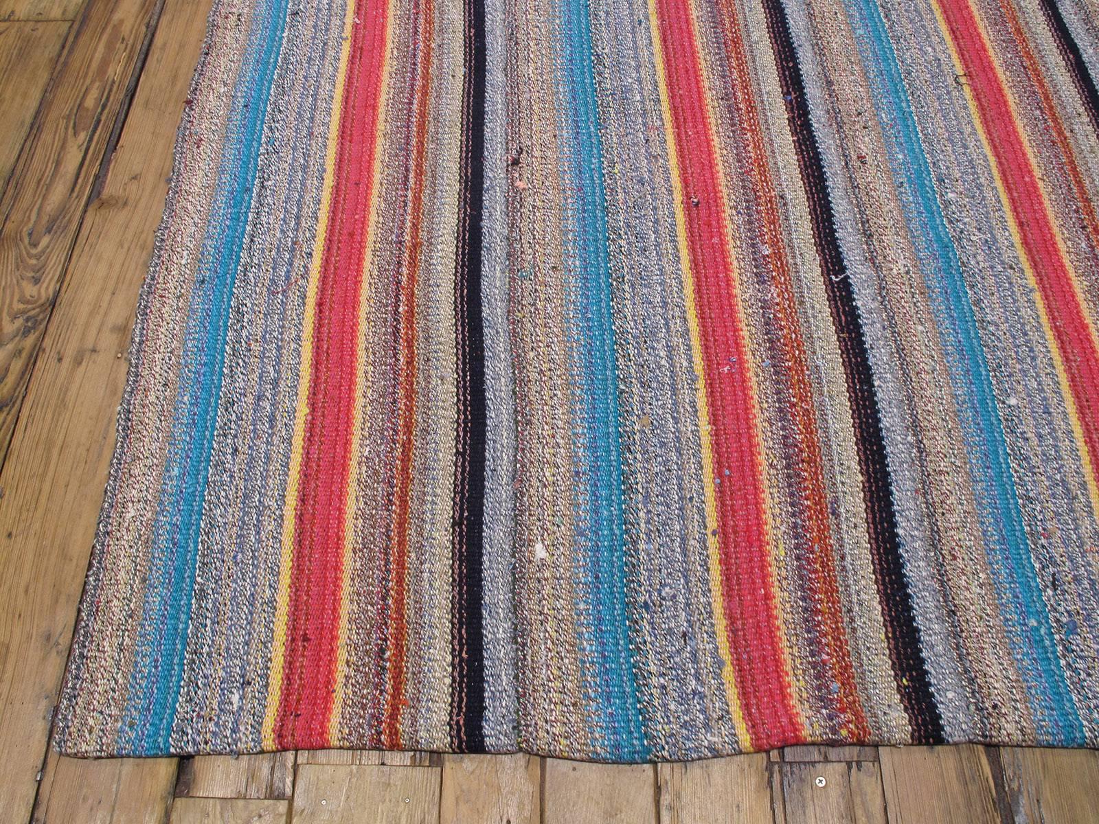 Wool Large Kilim Rug with Colorful Stripes