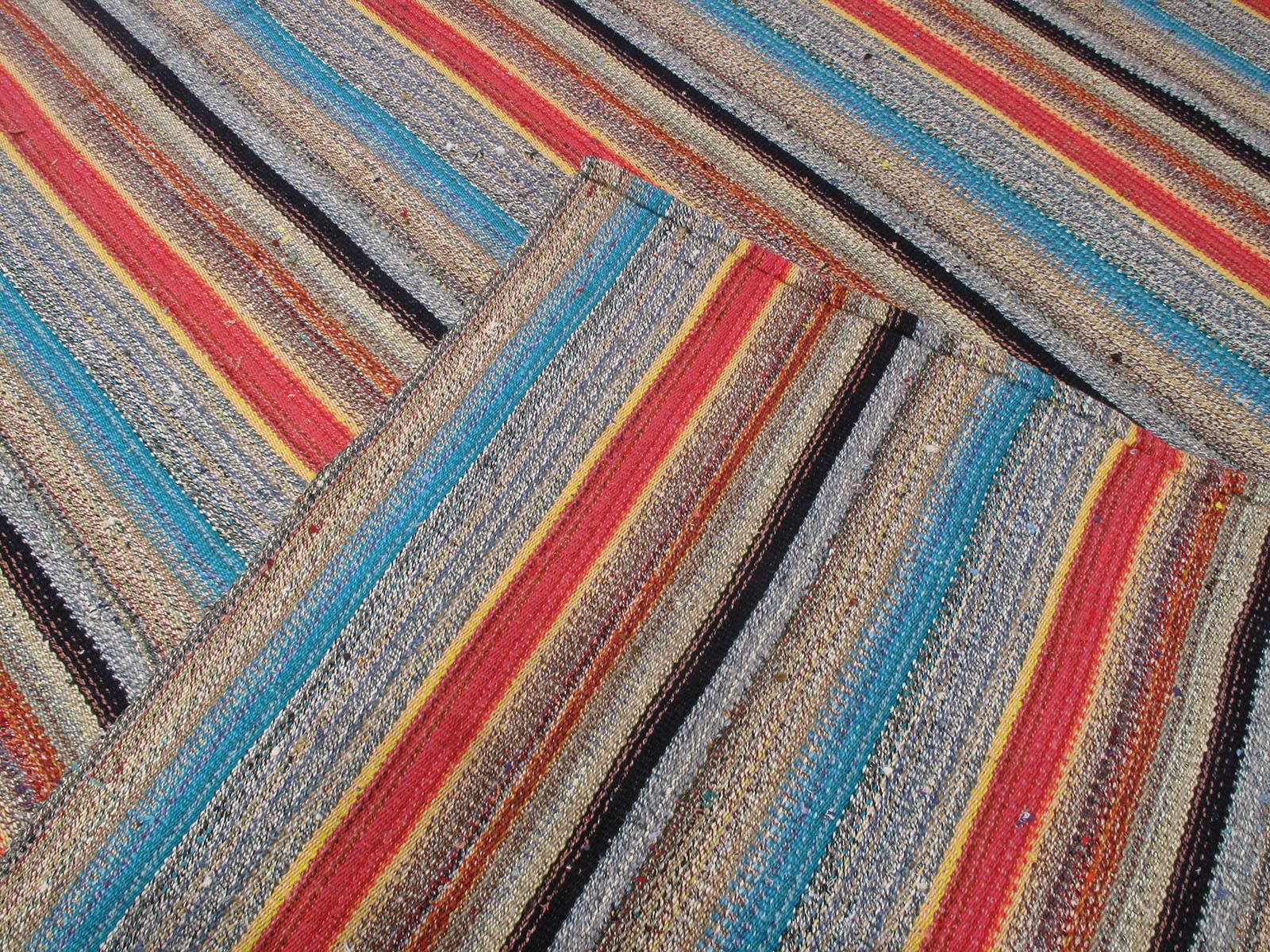 Large Kilim Rug with Colorful Stripes 1