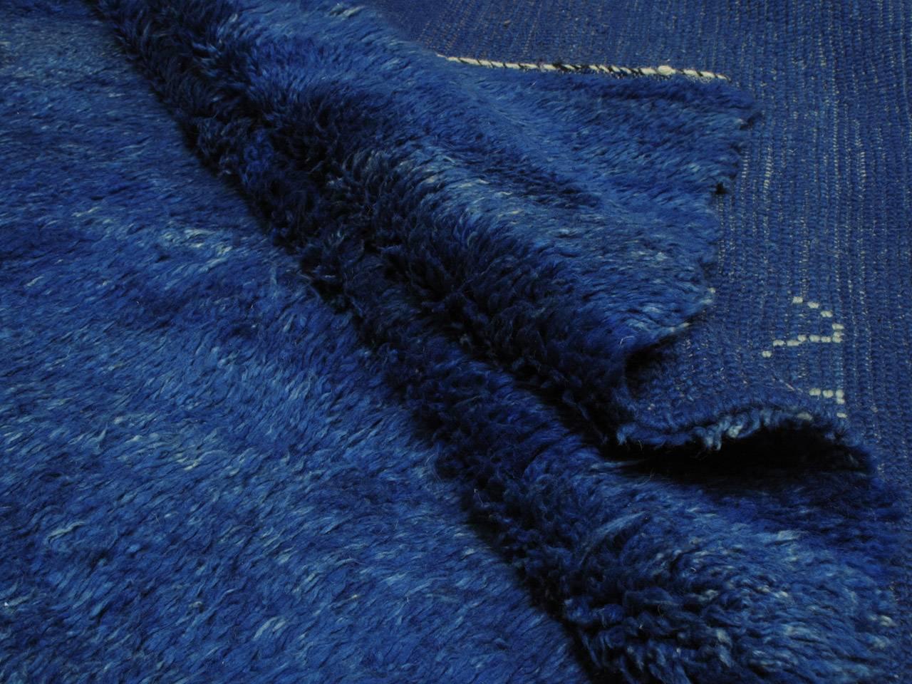 20th Century Large Blue Beni Mguild Moroccan Berber Carpet
