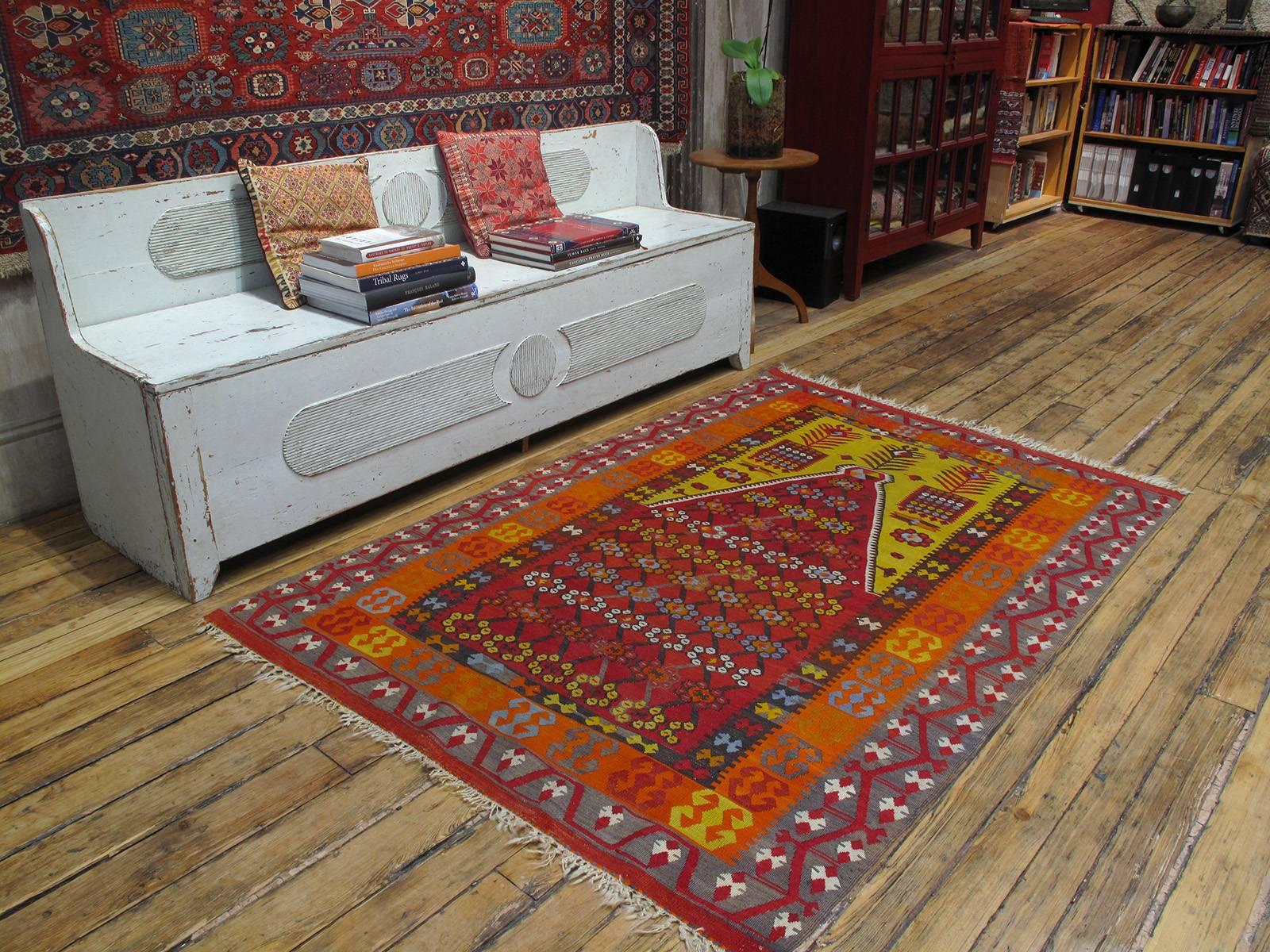 Central Anatolian Kilim rug. A beautiful old tribal Kilim rug from Central Turkey, featuring the popular 