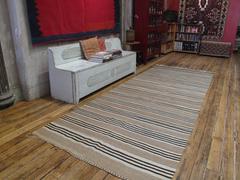 Striped Kilim Wide Runner in Natural Brown