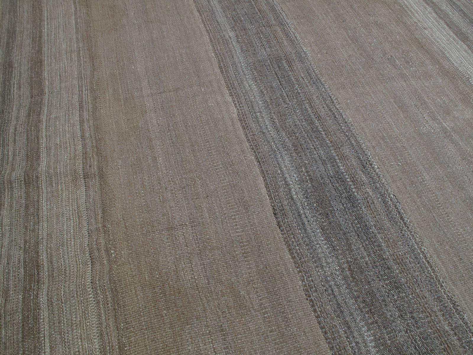 Turkish Large Wool Kilim in Natural Brown