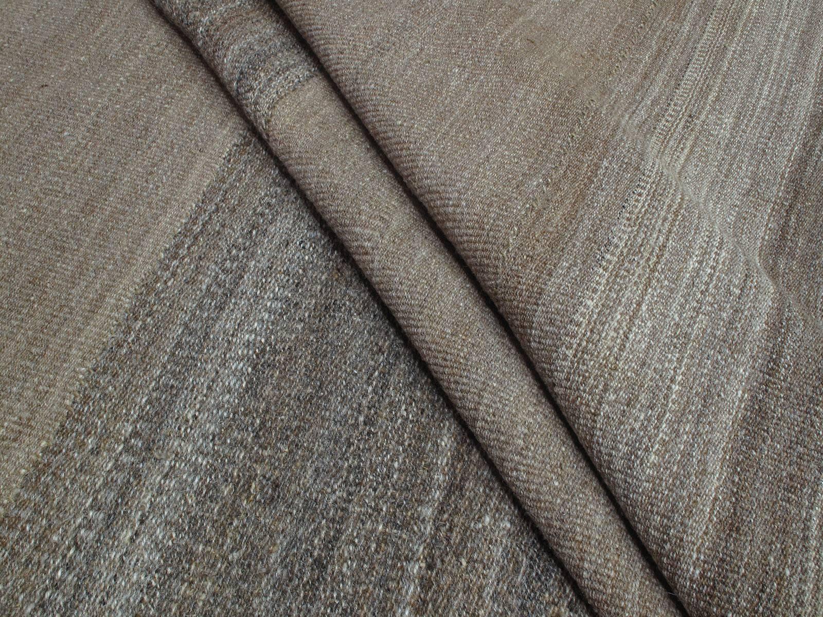 20th Century Large Wool Kilim in Natural Brown
