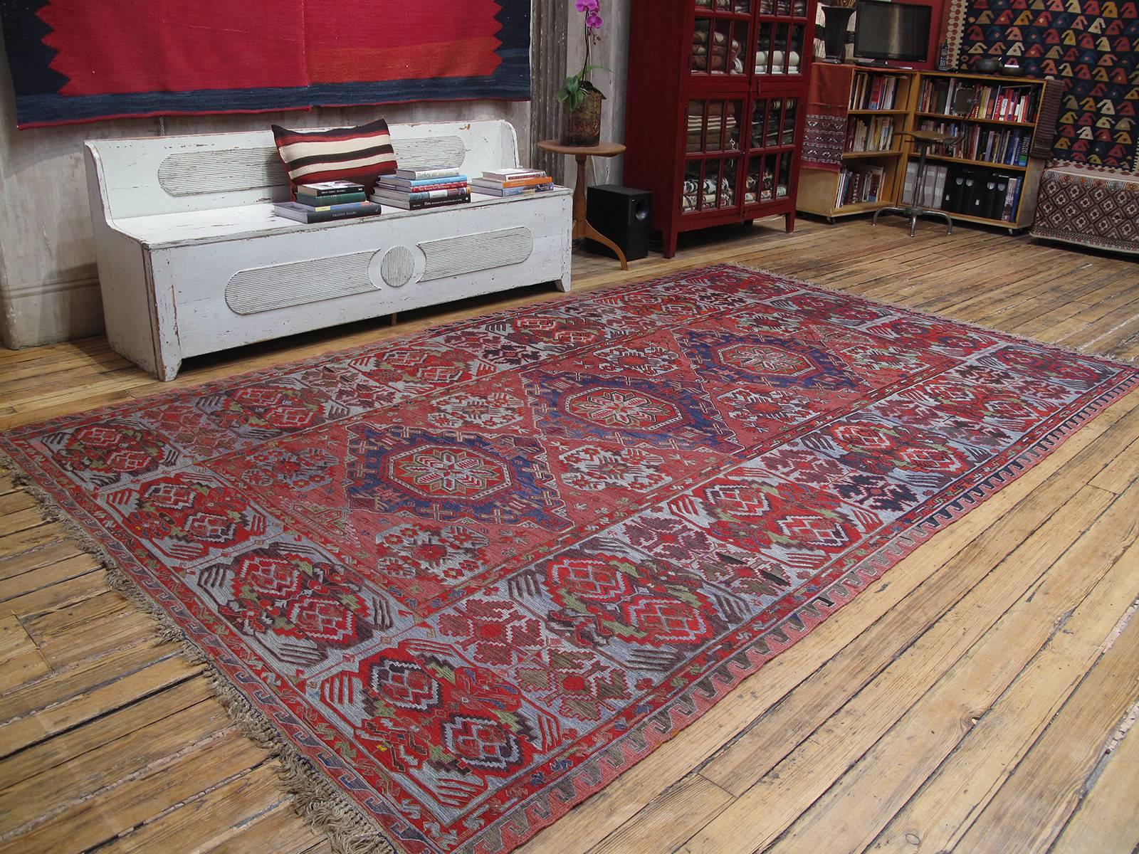 A very handsome old tribal flat-weave from the Caucasus, woven in the intricate 