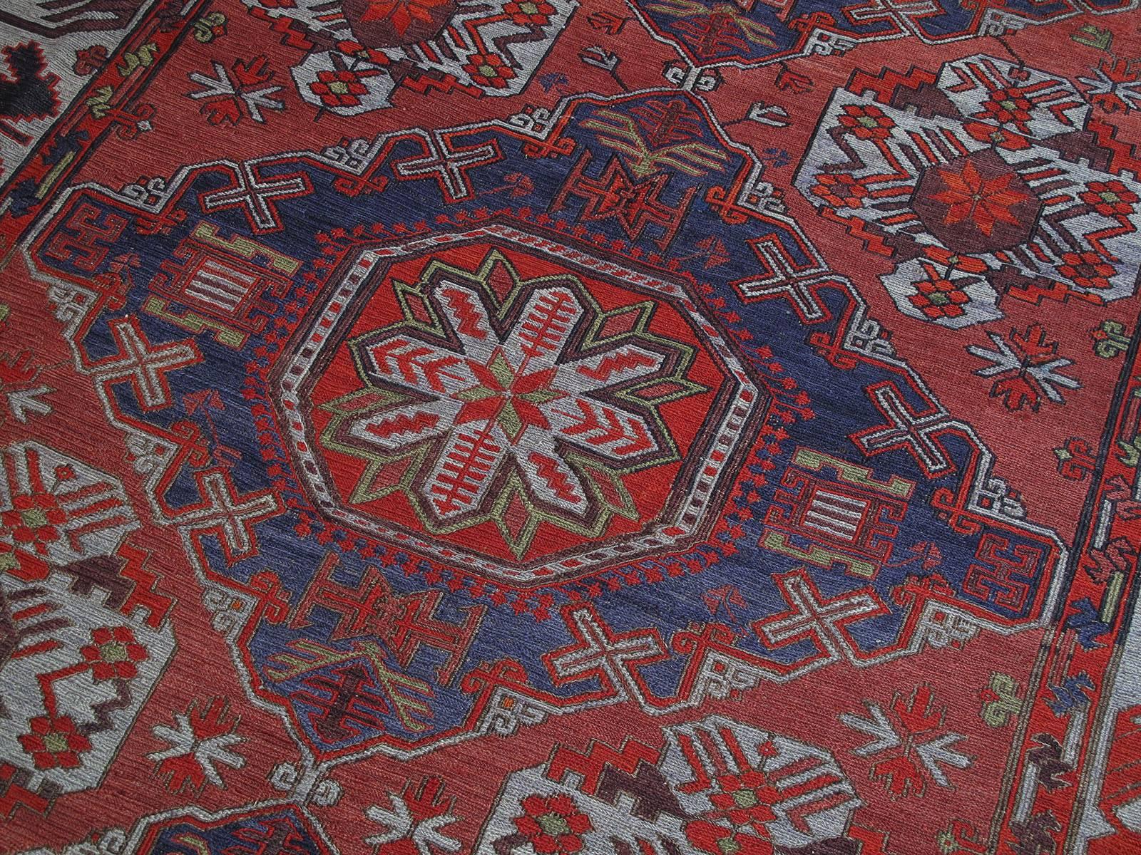 Hand-Woven Large Caucasian Sumak Carpet