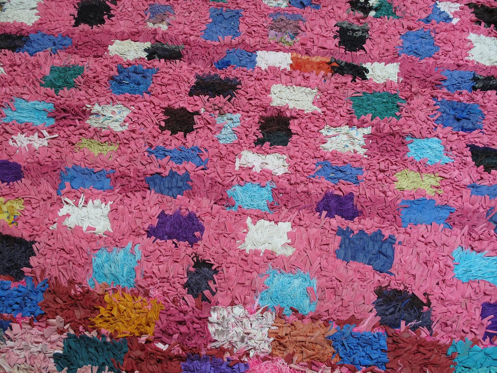 Moroccan Pink Checkers Boucherouite Rug