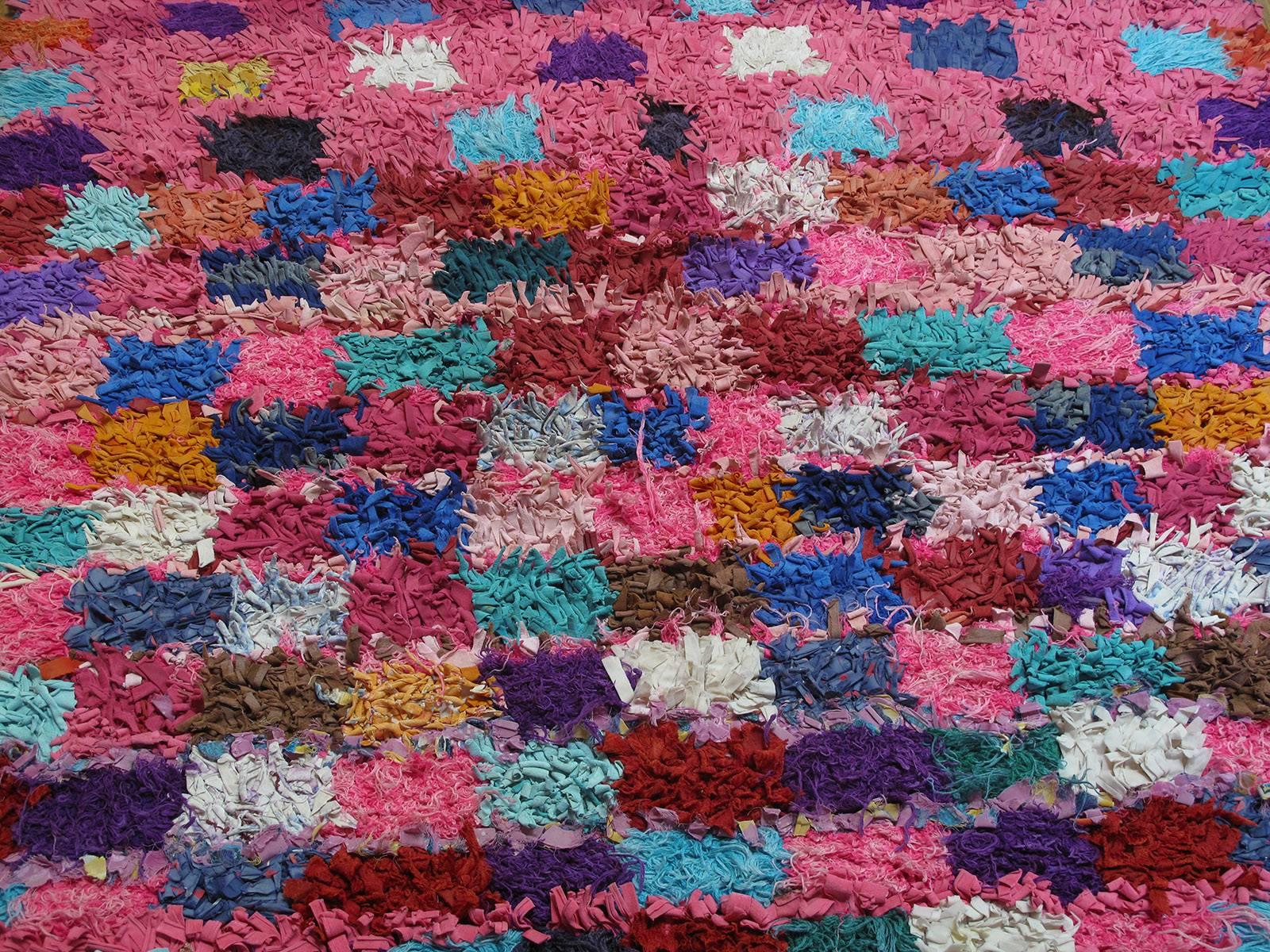 Tribal Pink Checkers Boucherouite Rug