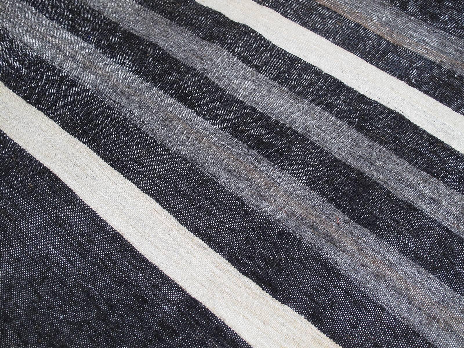 Hand-Woven Banded Goat Hair Kilim