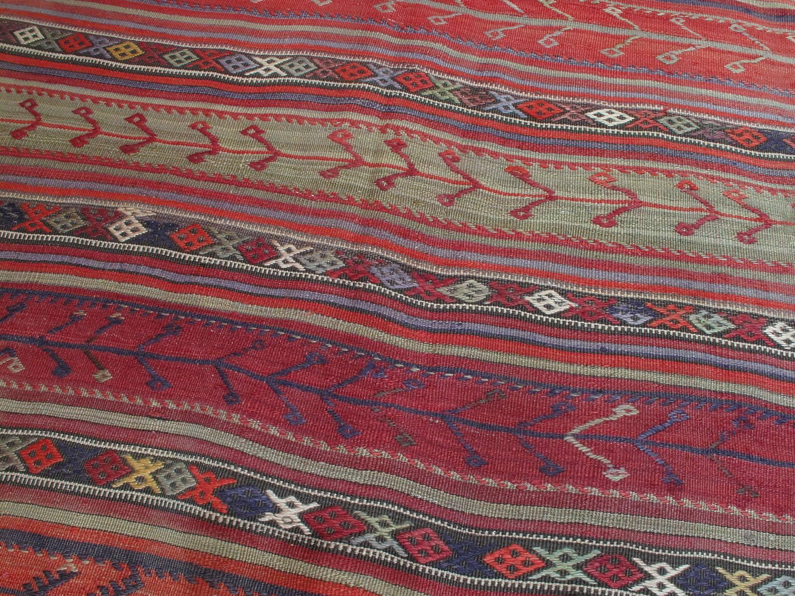 Turkish Banded Kilim Wide Runner 'DK-98-82' For Sale